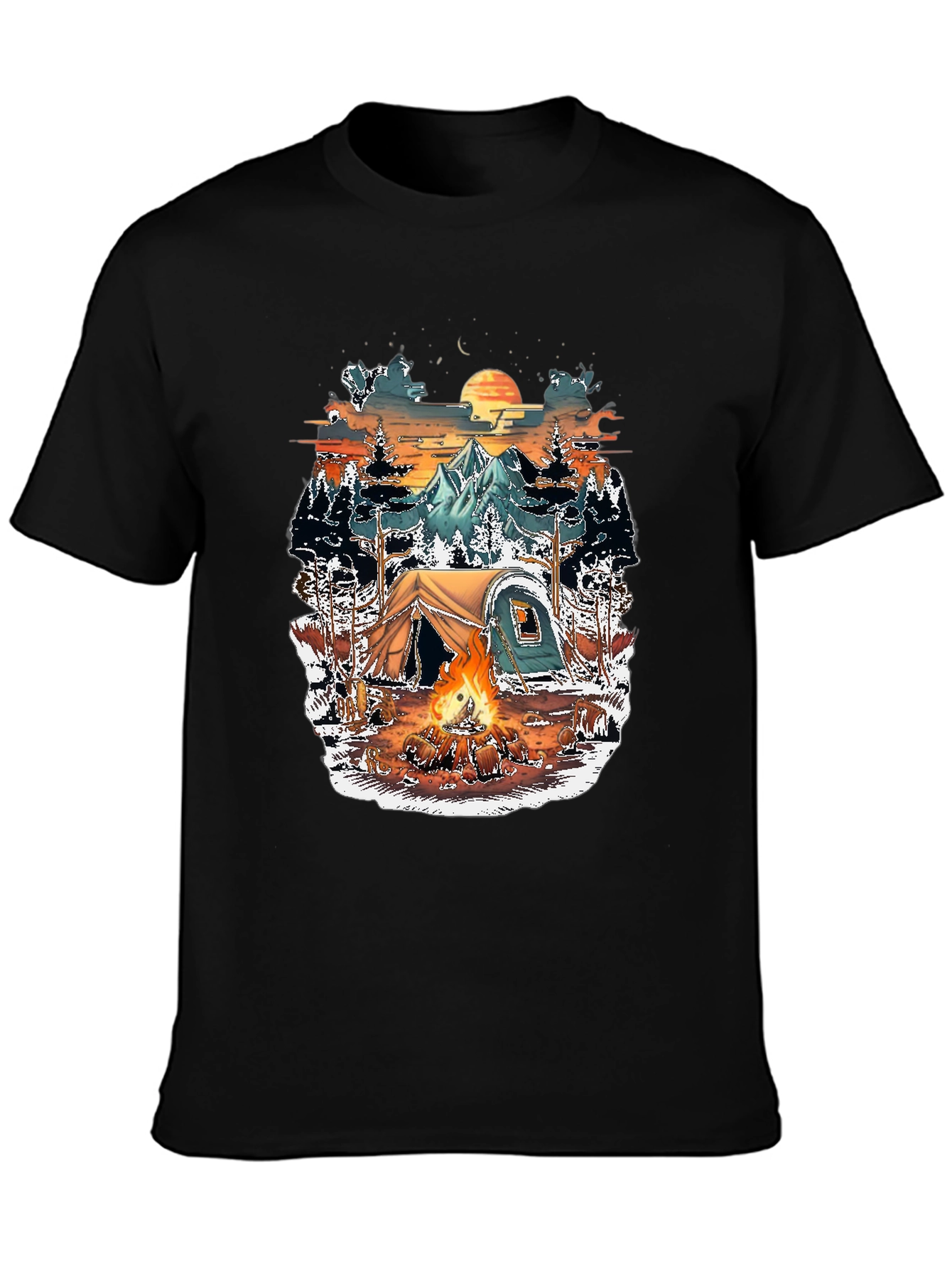 Camping Adventure Graphic Tee - Black