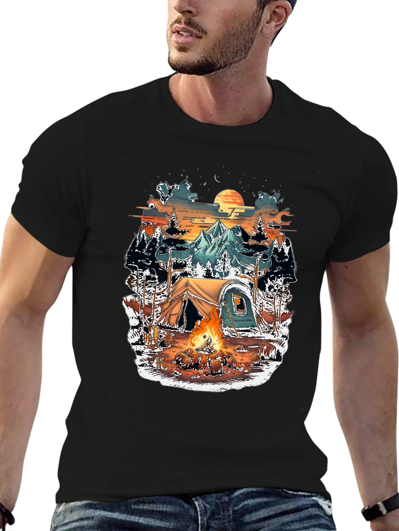 Camping Adventure Graphic Tee - Black