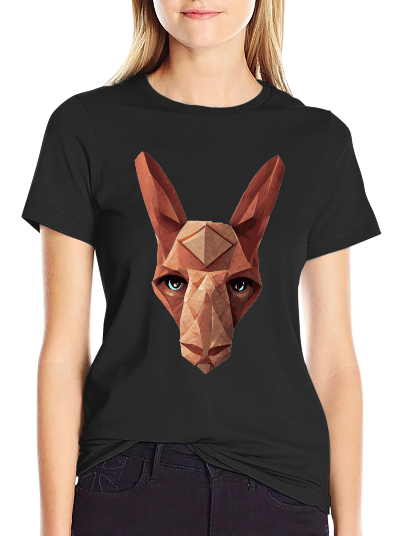 Geometric Cat Head Graphic Tee - Modern Style