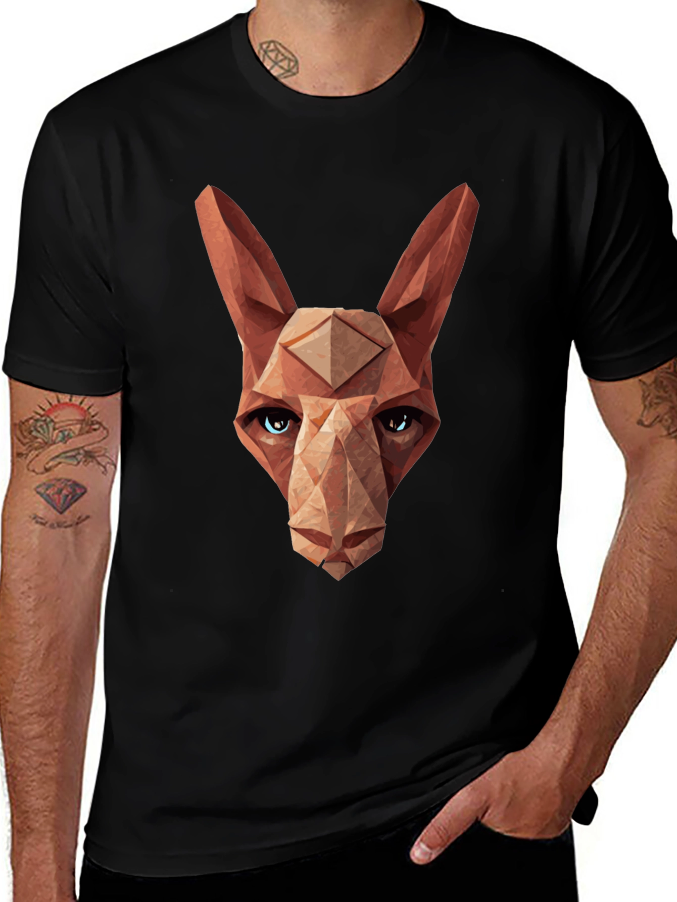 Geometric Cat Head Graphic Tee - Modern Style