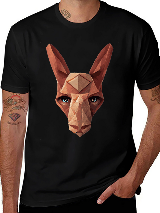 Geometric Cat Head Graphic Tee - Modern Style