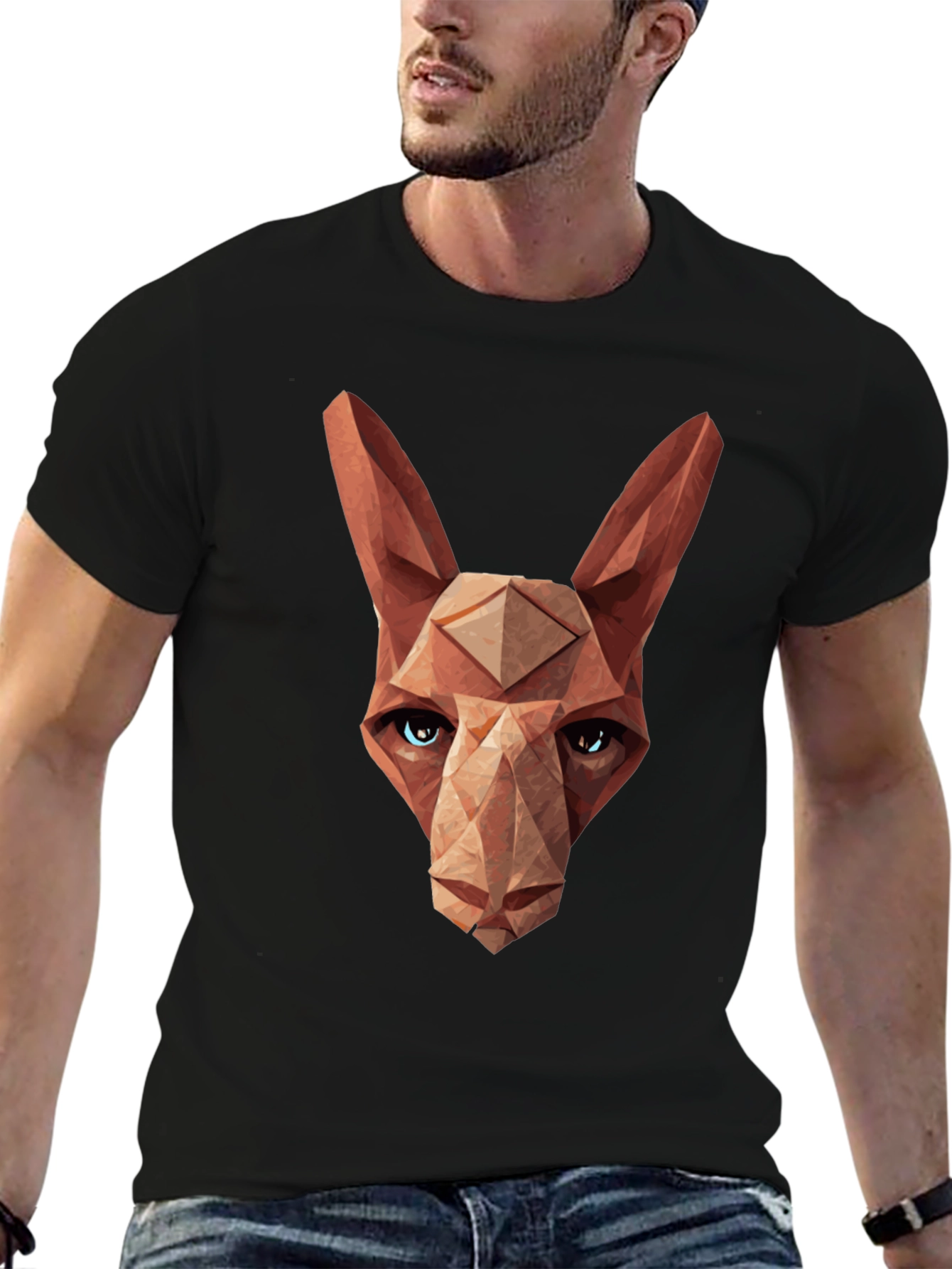 Geometric Cat Head Graphic Tee - Modern Style