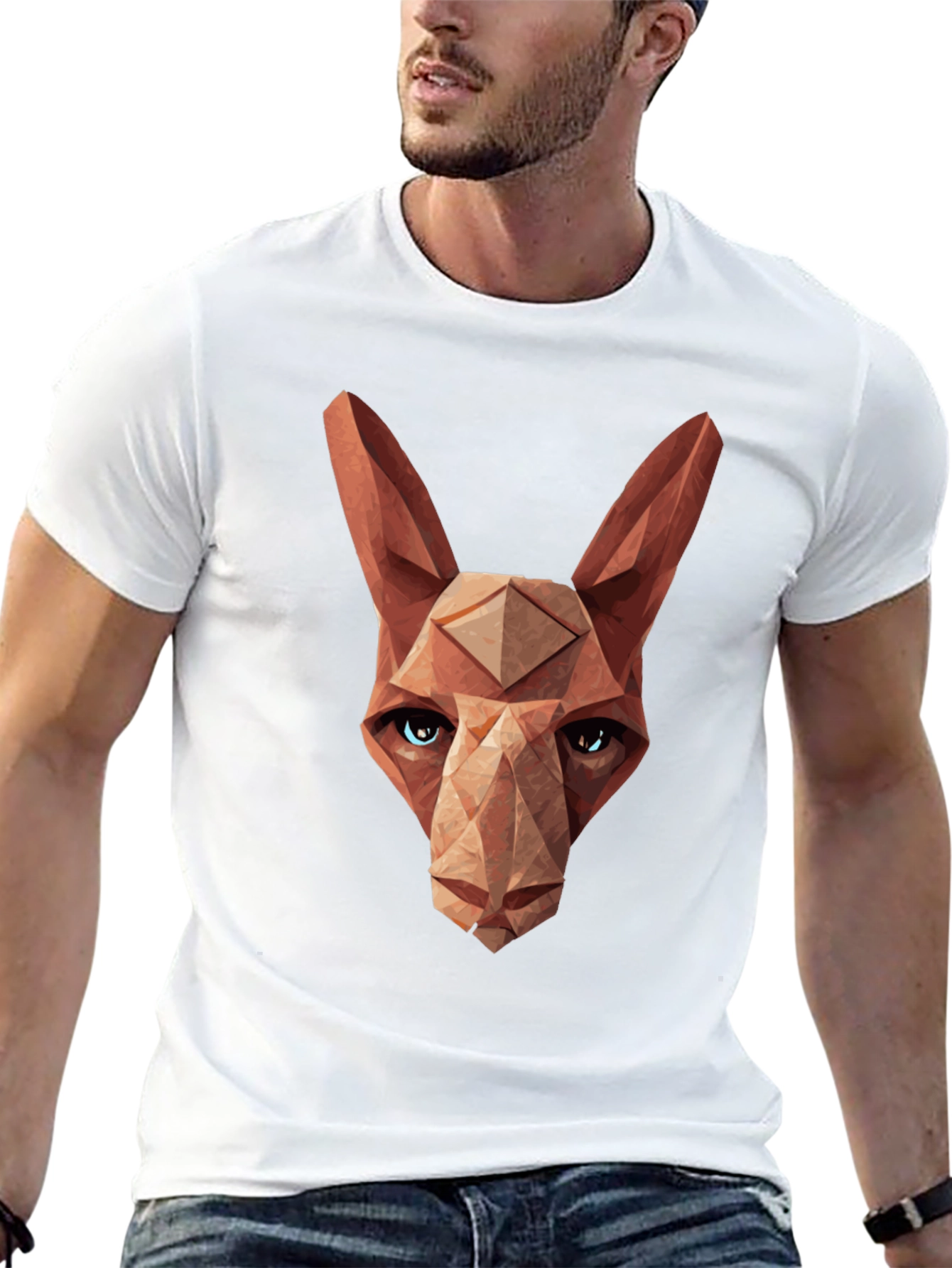 Geometric Cat Head Graphic Tee - Modern Style