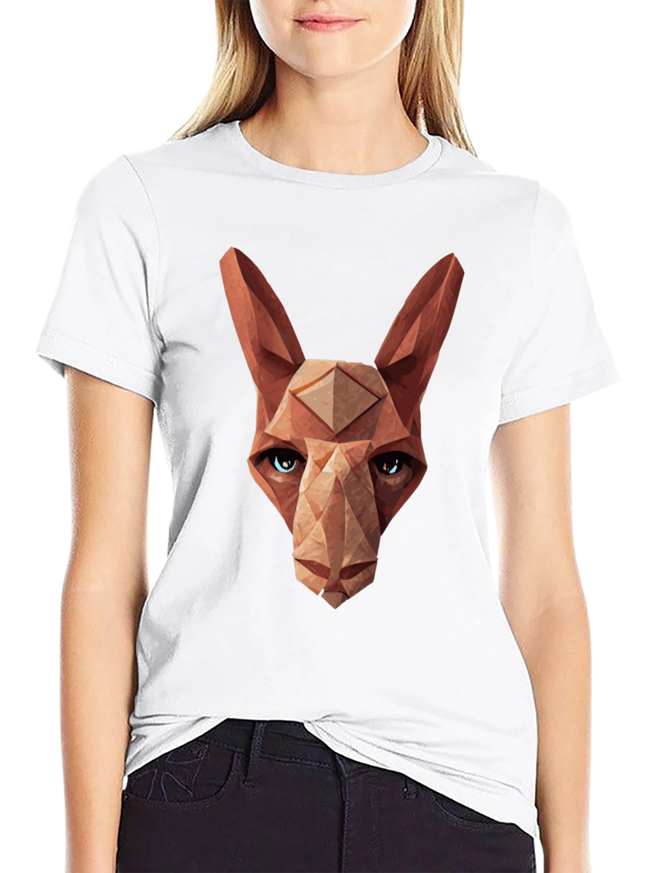 Geometric Cat Head Graphic Tee - Modern Style