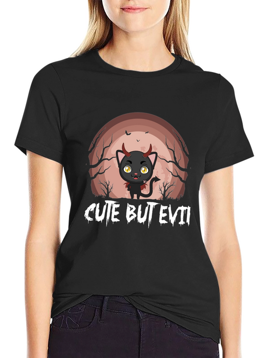 Cute But Evil Devil Cat Graphic T-Shirt