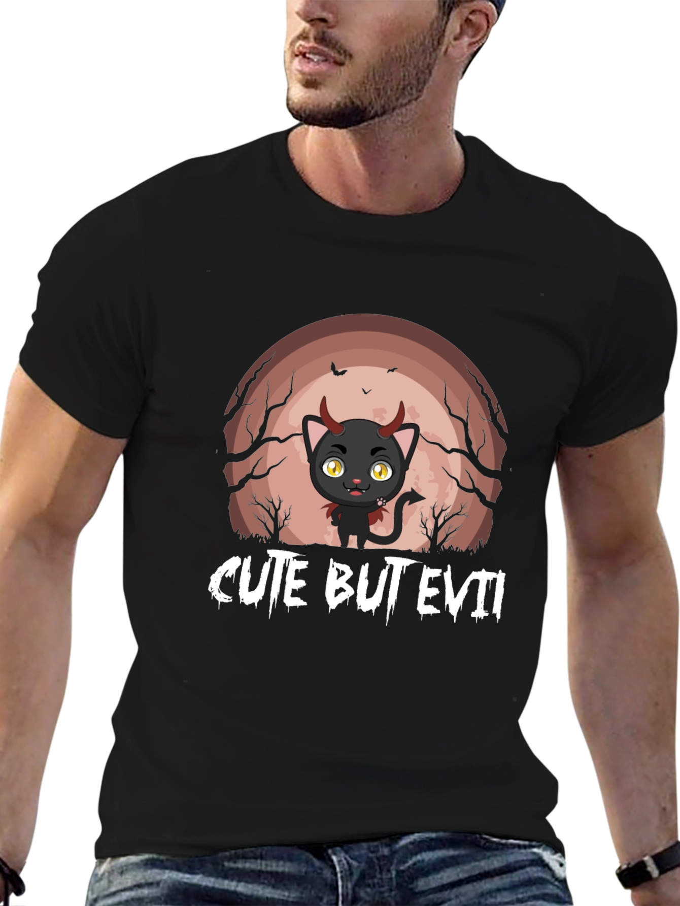 Cute But Evil Devil Cat Graphic T-Shirt