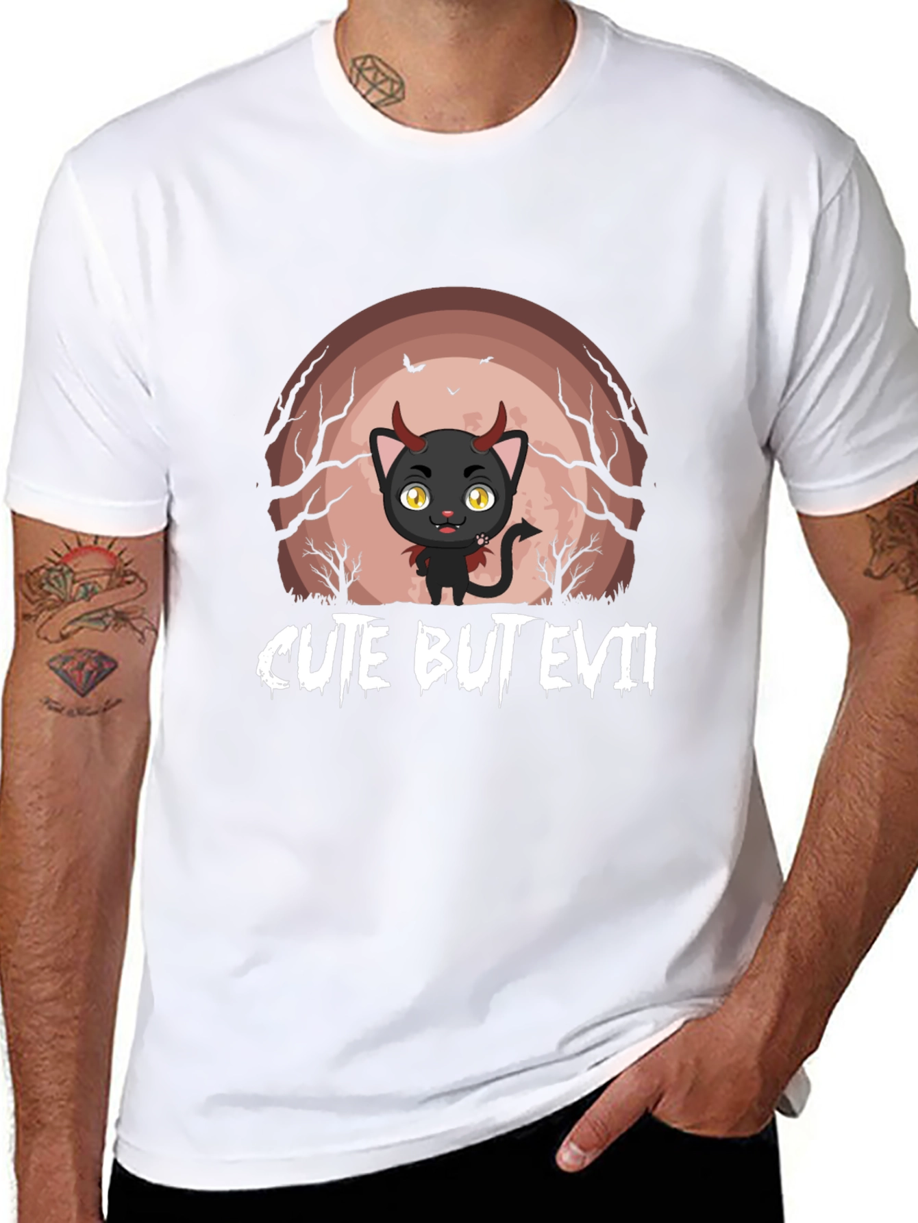 Cute But Evil Devil Cat Graphic T-Shirt