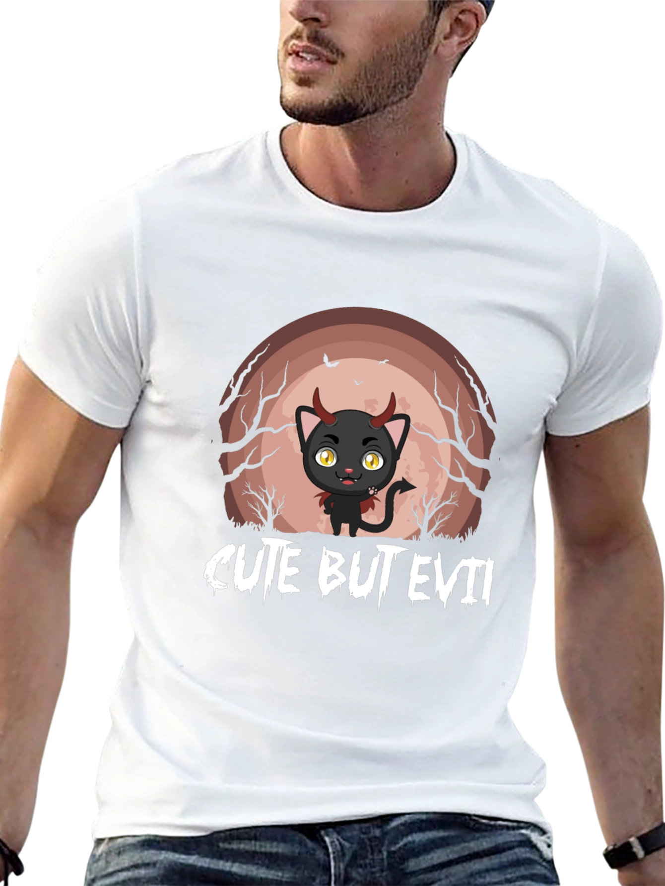 Cute But Evil Devil Cat Graphic T-Shirt
