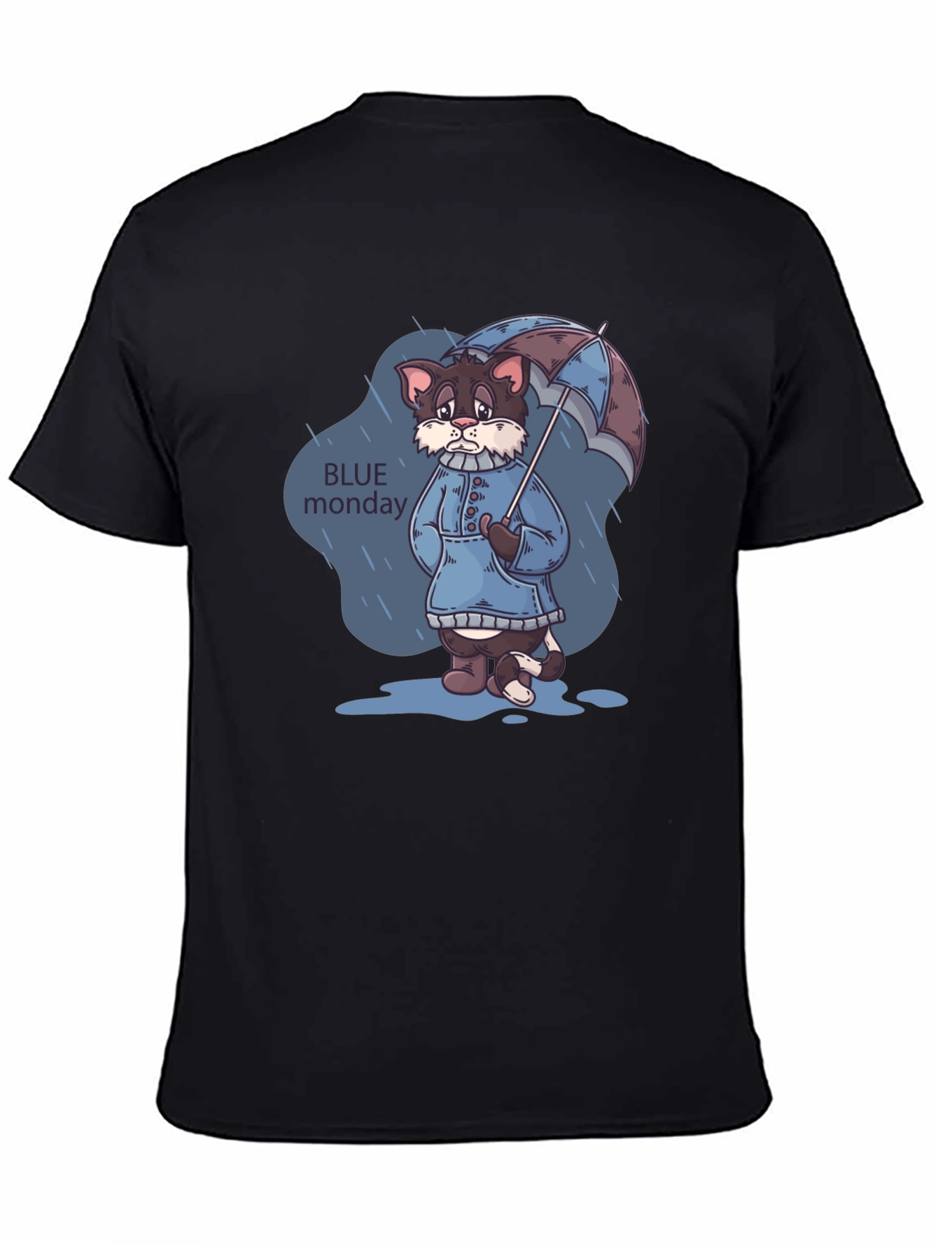 Blue Monday Cat T-Shirt - Rainy Day Style
