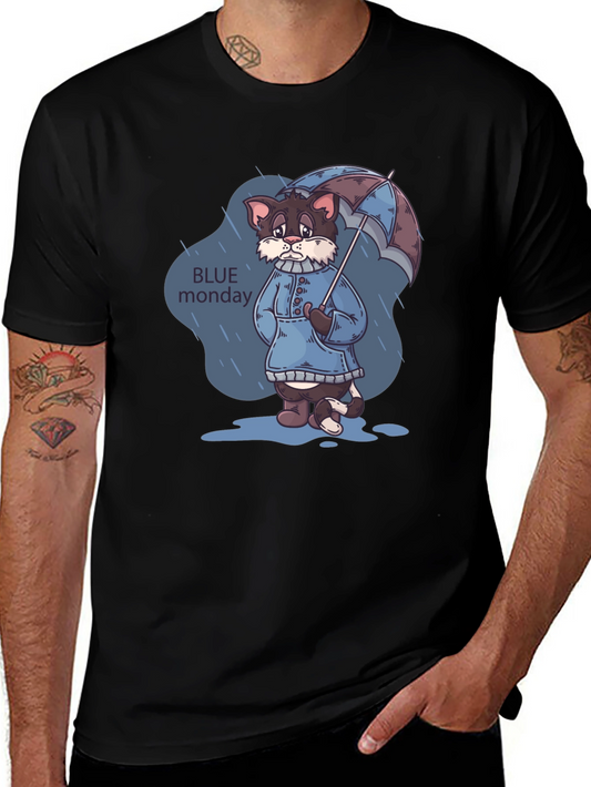 Blue Monday Cat T-Shirt - Rainy Day Style