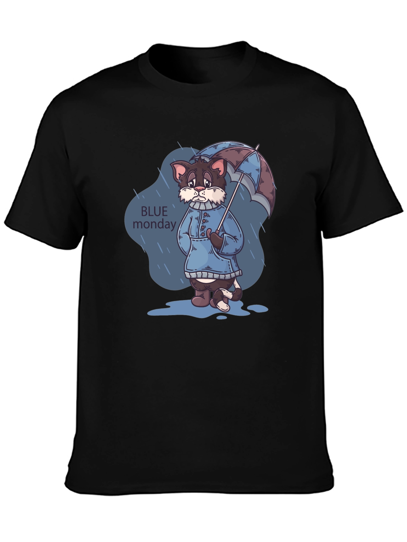 Blue Monday Cat T-Shirt - Rainy Day Style