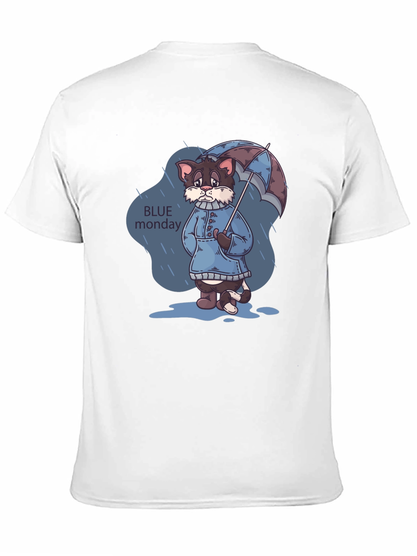 Blue Monday Cat T-Shirt - Rainy Day Style