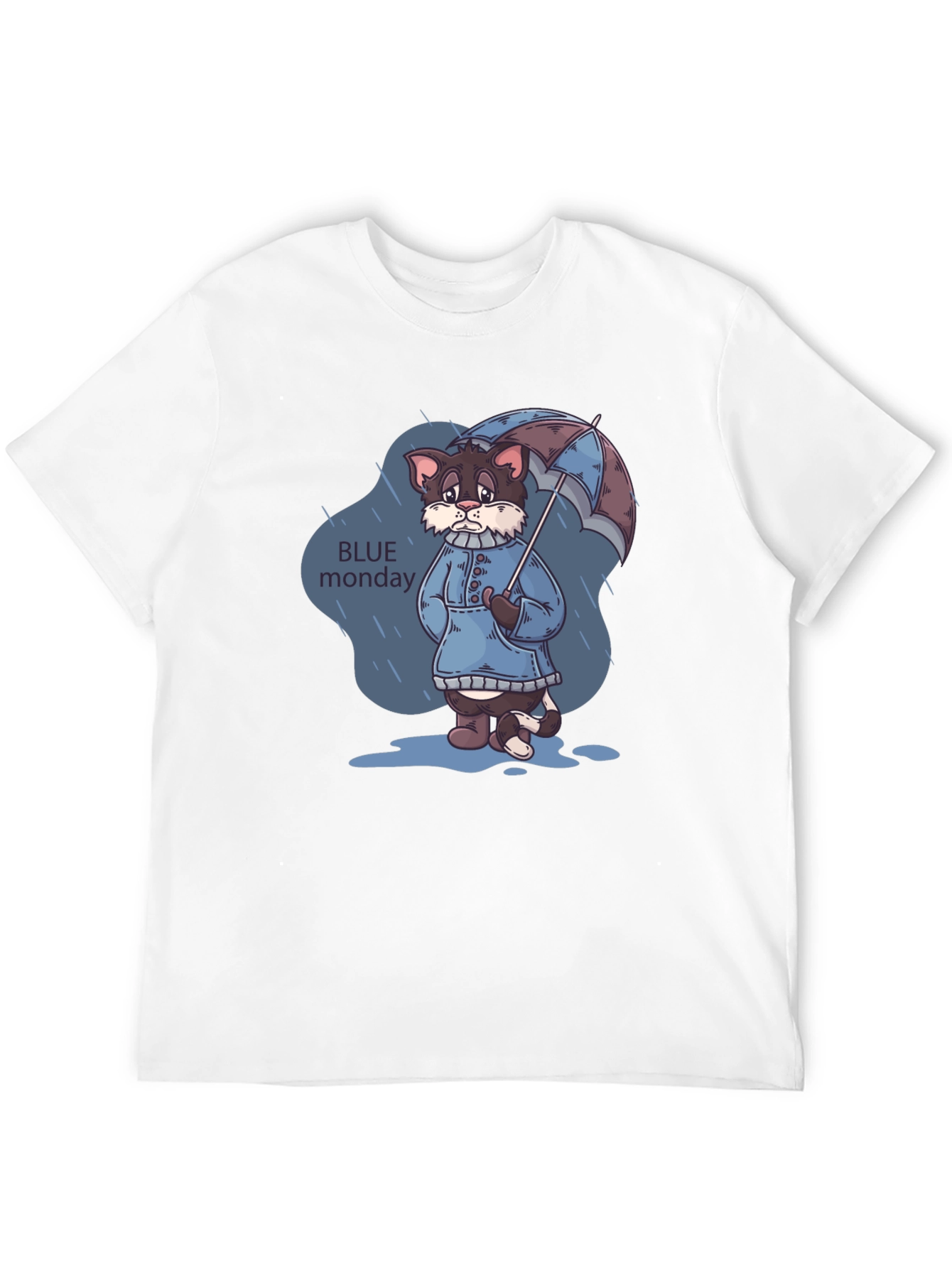 Blue Monday Cat T-Shirt - Rainy Day Style