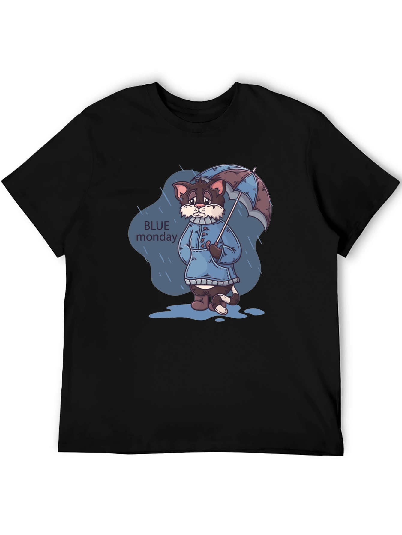 Blue Monday Cat T-Shirt - Rainy Day Style