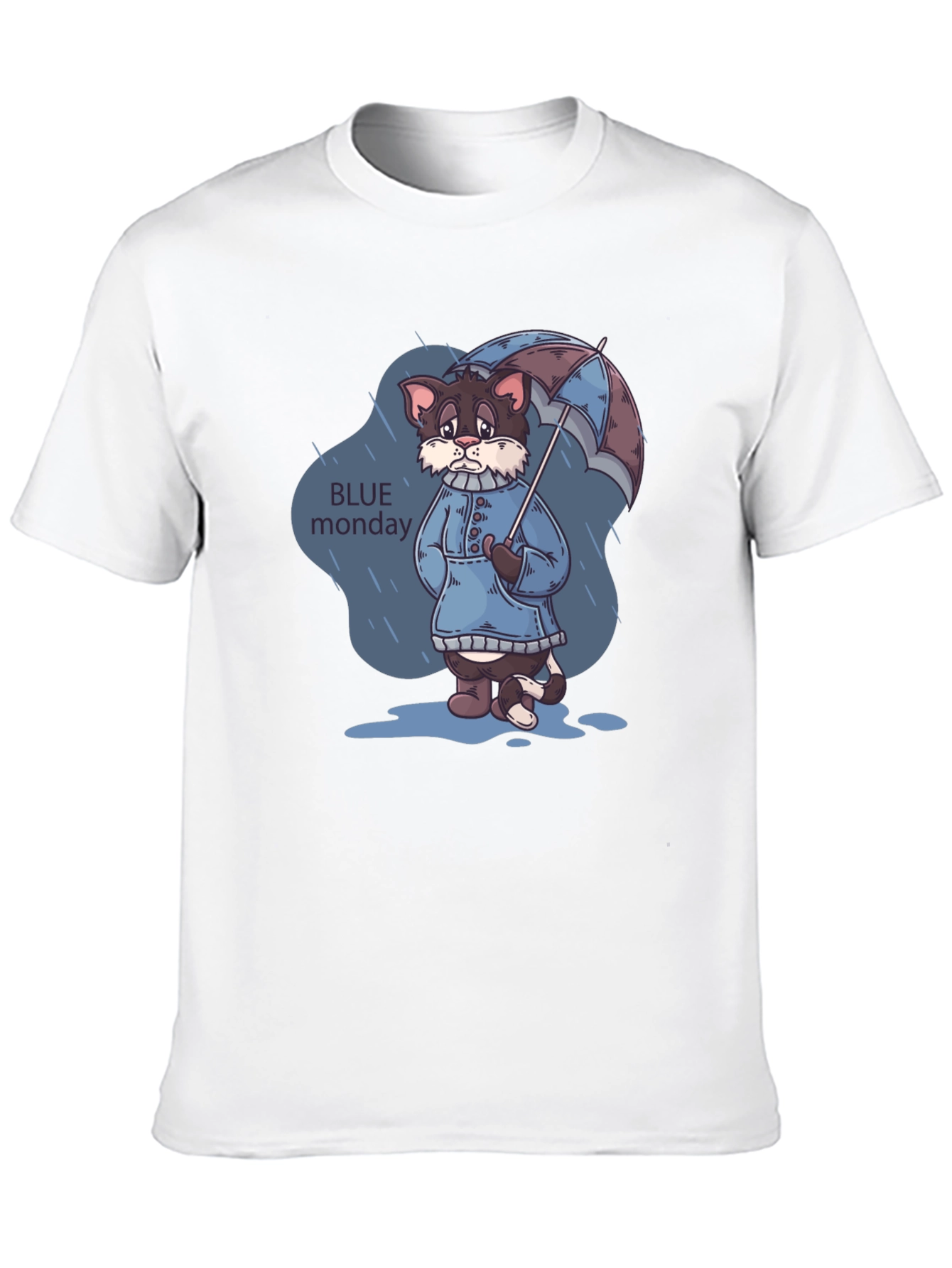 Blue Monday Cat T-Shirt - Rainy Day Style