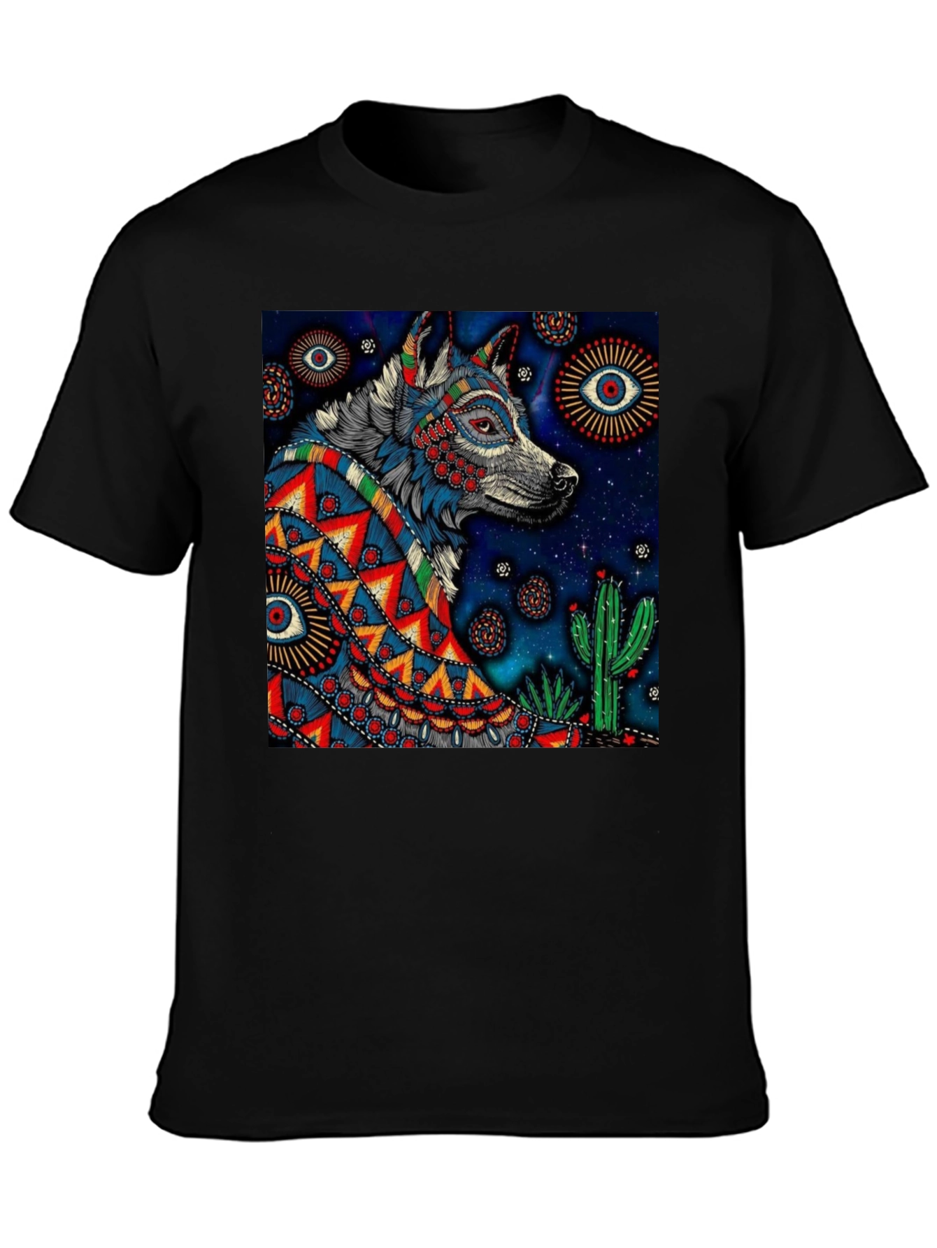 Wolf Graphic Print Tee - Mens Black T-Shirt