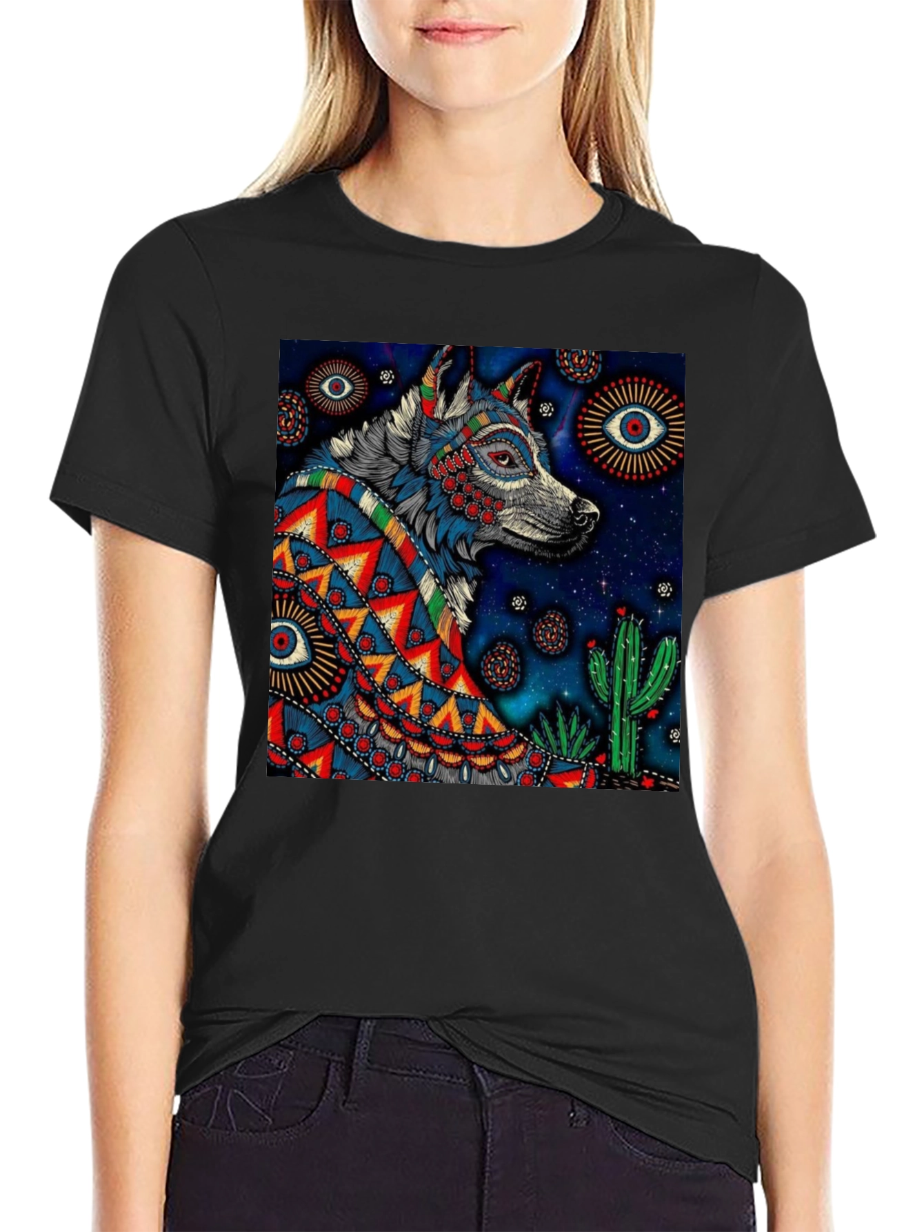 Wolf Graphic Print Tee - Mens Black T-Shirt