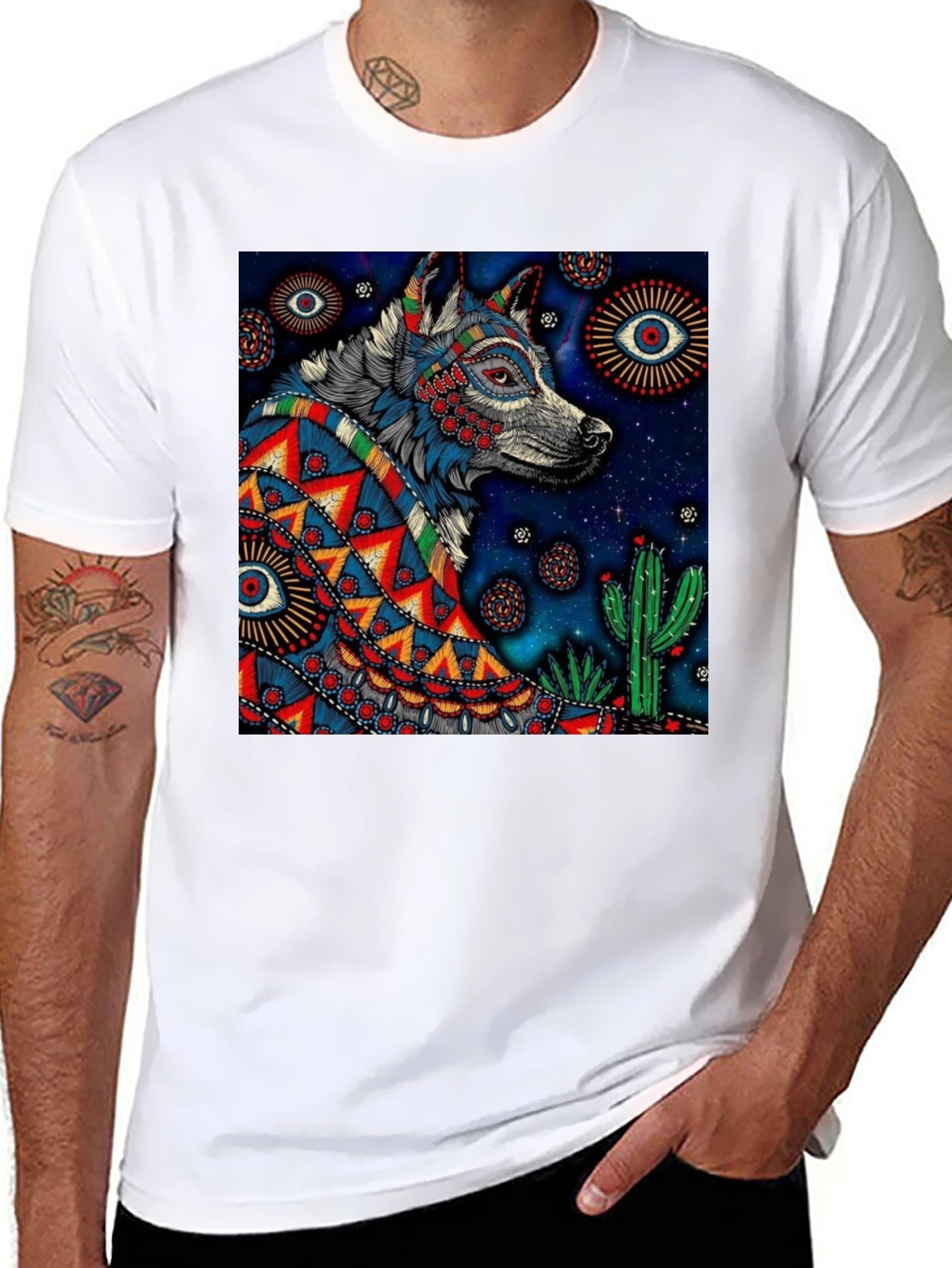 Wolf Graphic Print Tee - Mens Black T-Shirt