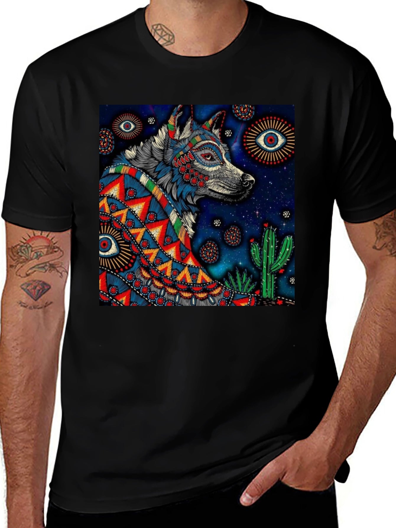 Wolf Graphic Print Tee - Mens Black T-Shirt