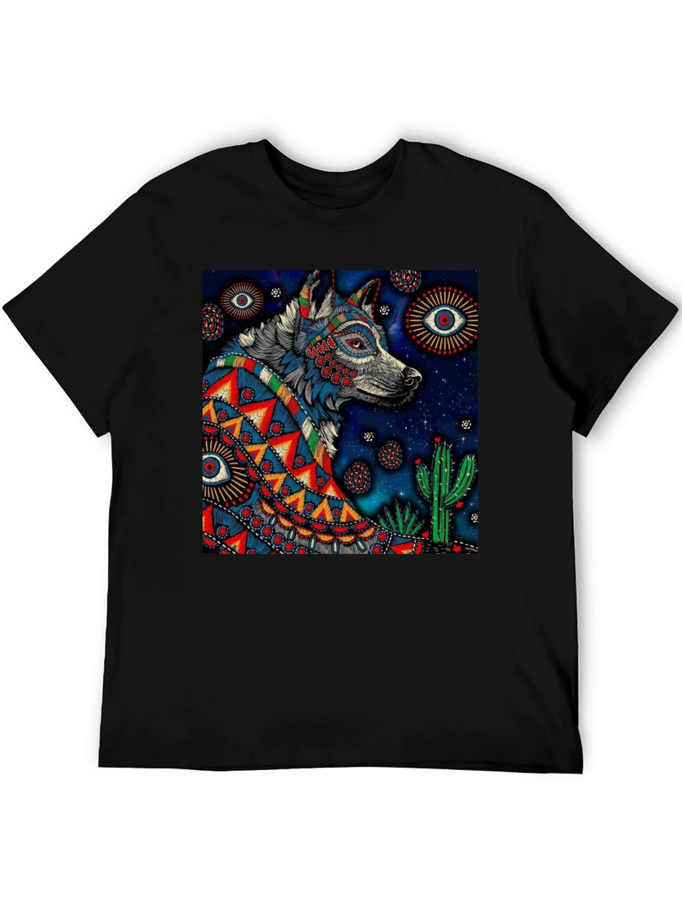 Wolf Graphic Print Tee - Mens Black T-Shirt