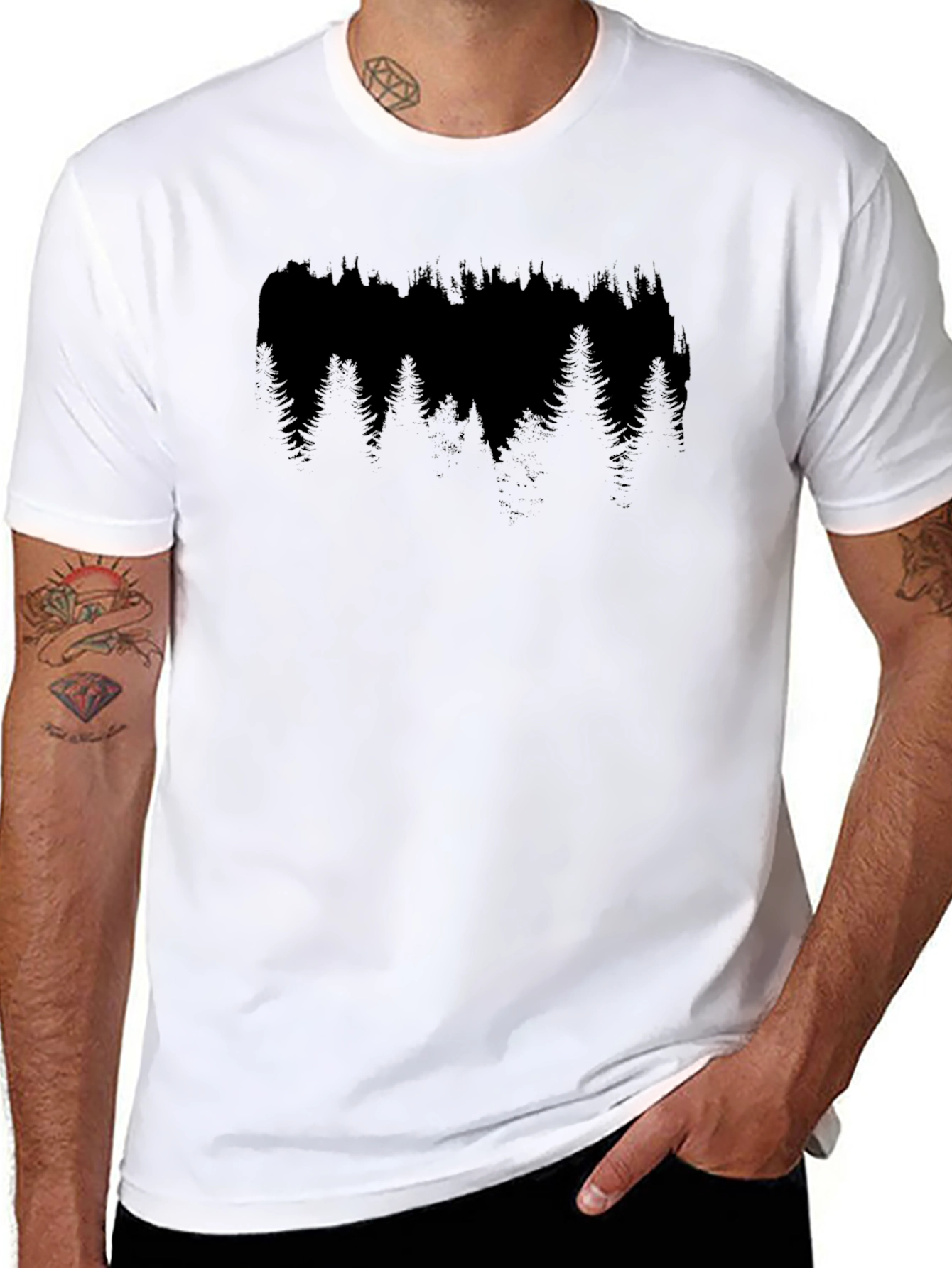 Mens Black Forest Tree Graphic T-Shirt