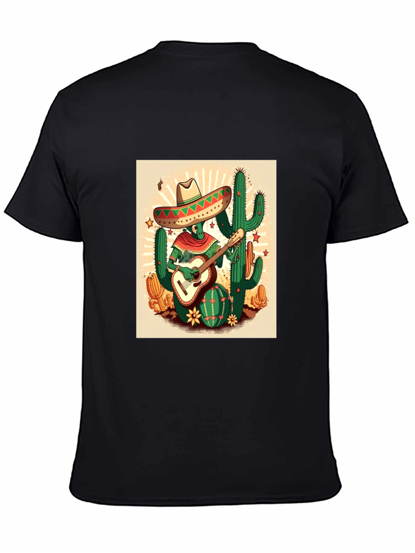 Cactus Guitarist Graphic Tee - Mens Black T-Shirt