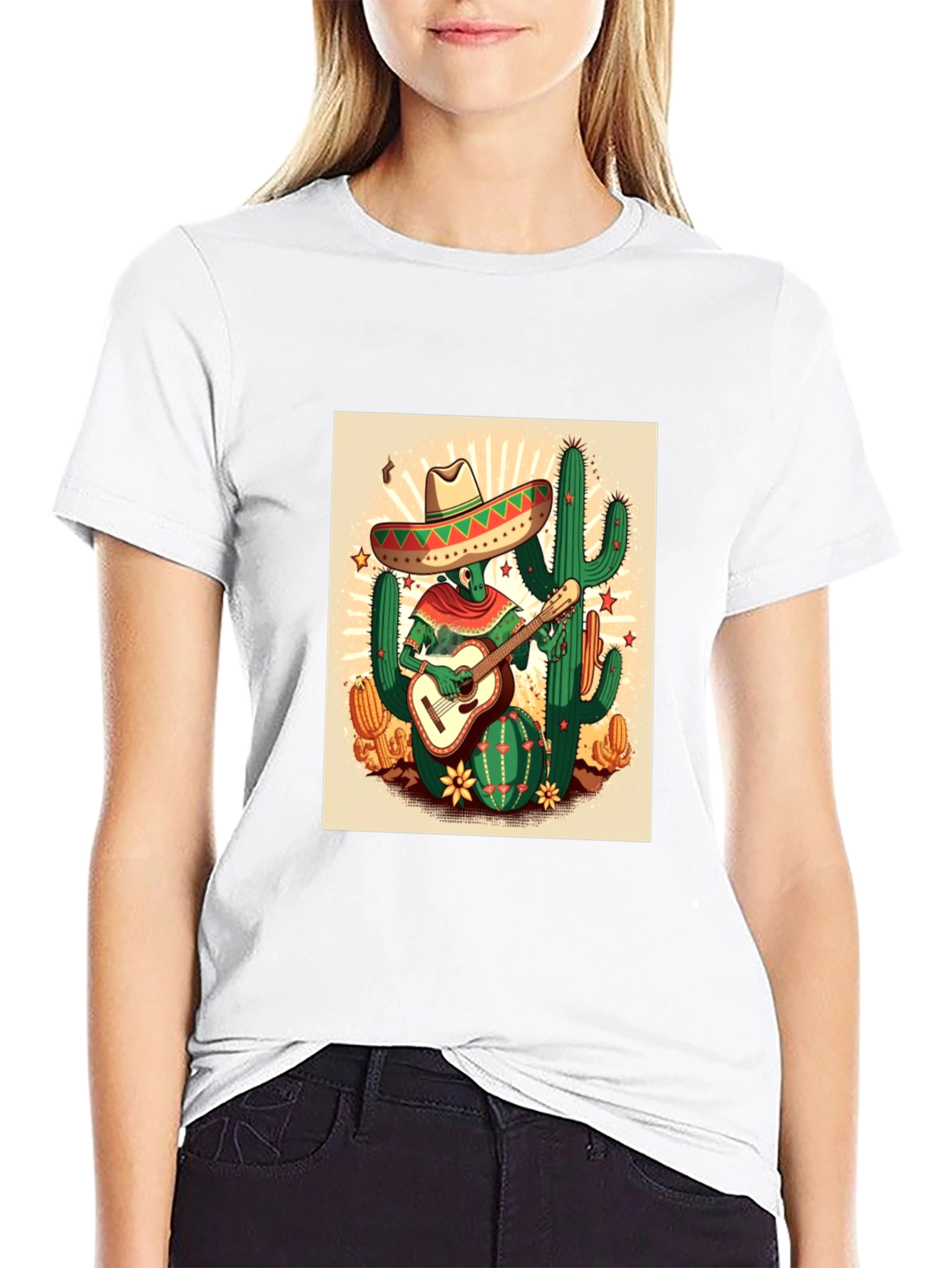 Cactus Guitarist Graphic Tee - Mens Black T-Shirt