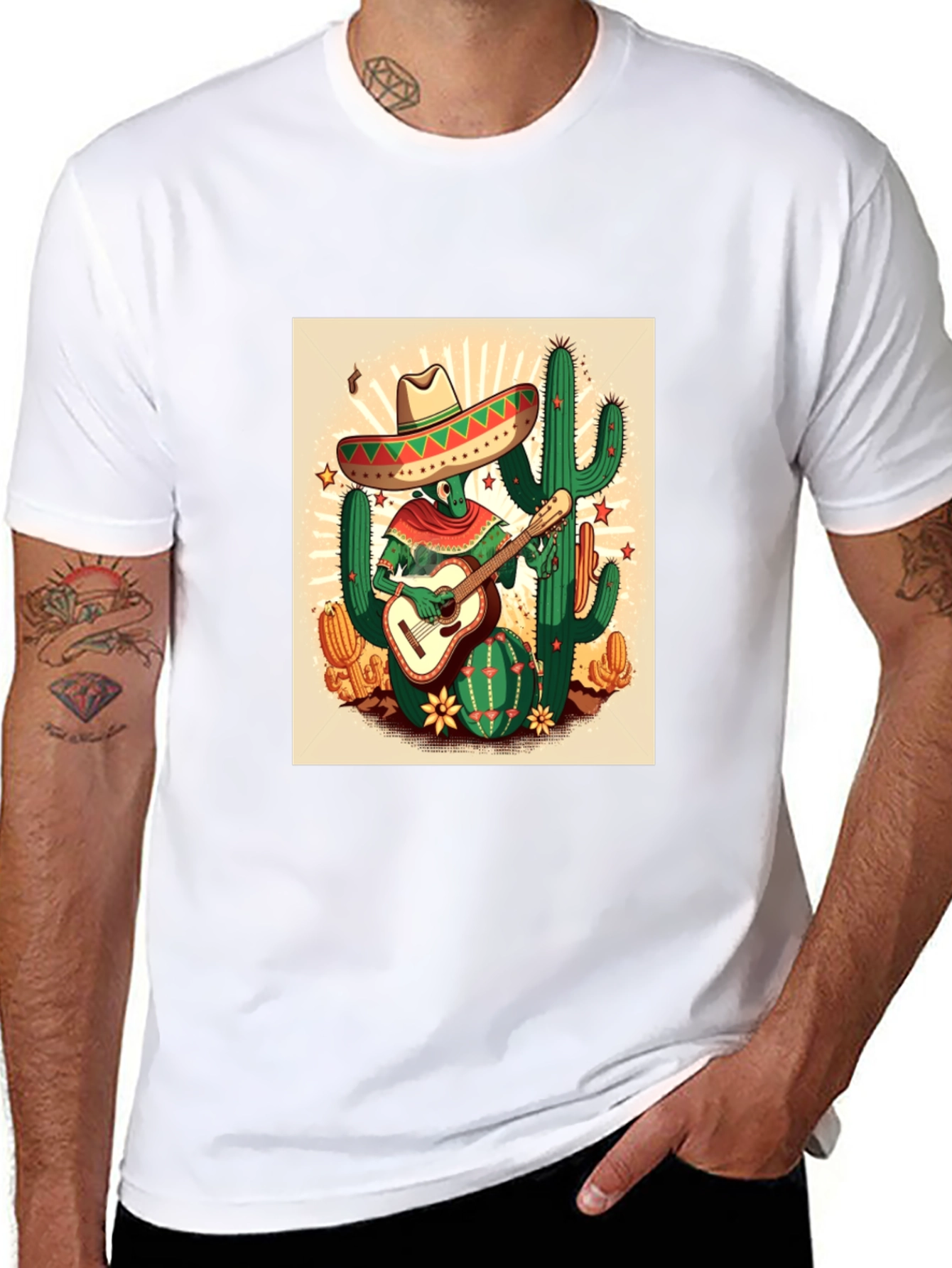 Cactus Guitarist Graphic Tee - Mens Black T-Shirt