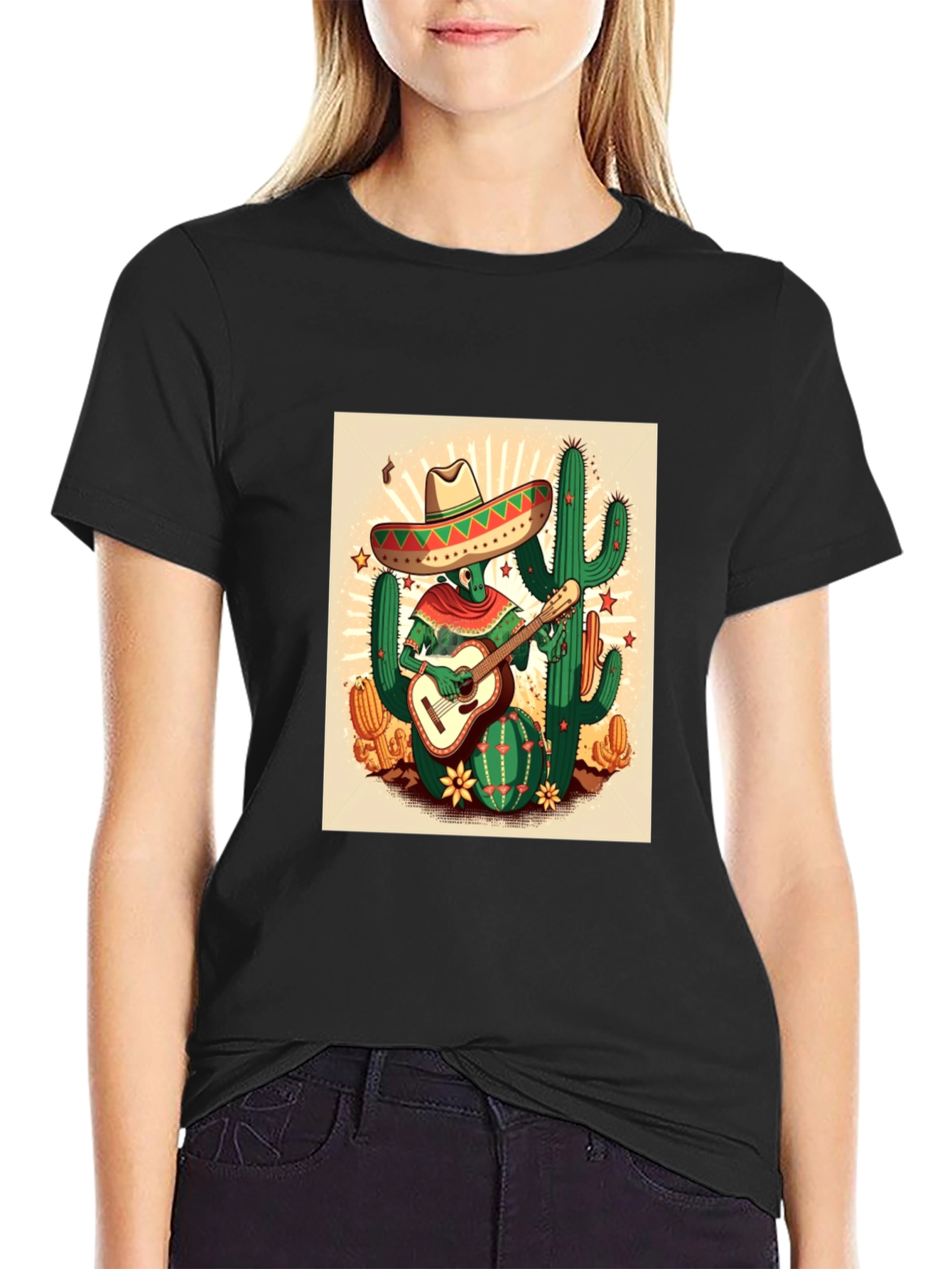 Cactus Guitarist Graphic Tee - Mens Black T-Shirt
