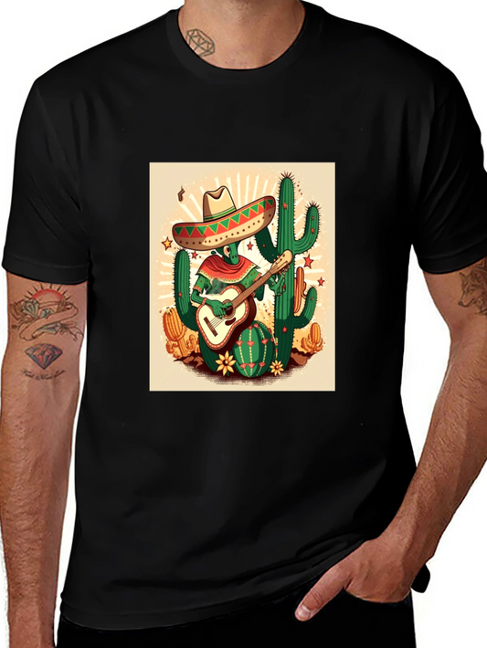 Cactus Guitarist Graphic Tee - Mens Black T-Shirt