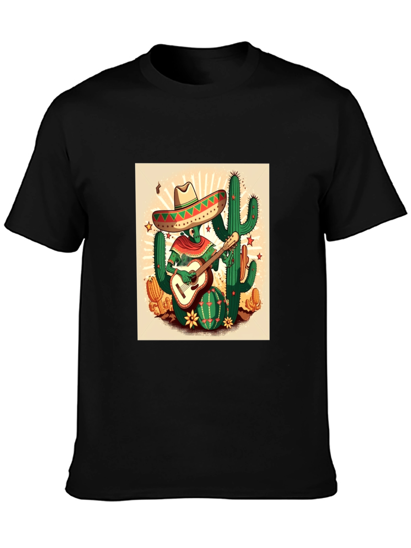 Cactus Guitarist Graphic Tee - Mens Black T-Shirt