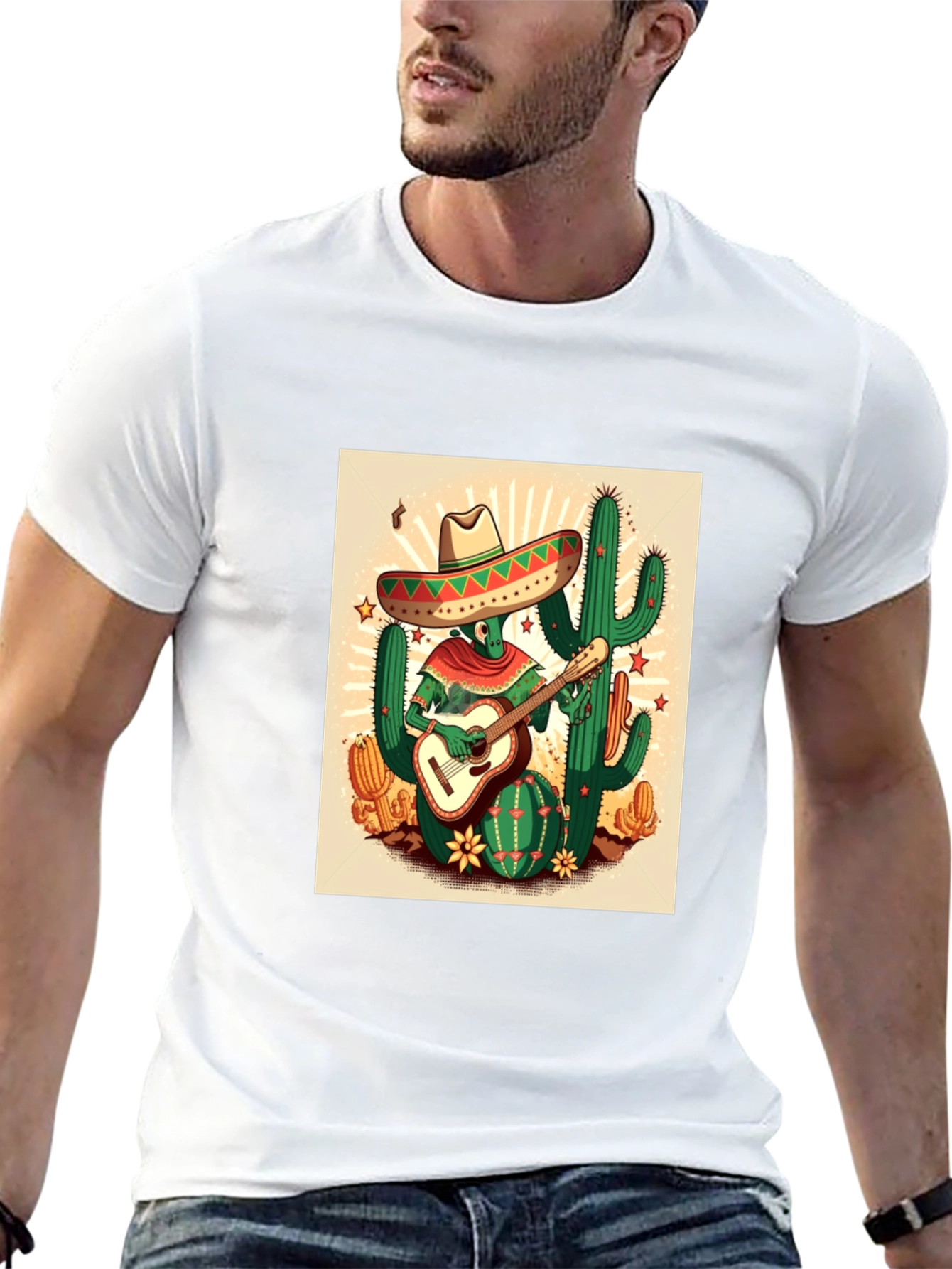 Cactus Guitarist Graphic Tee - Mens Black T-Shirt