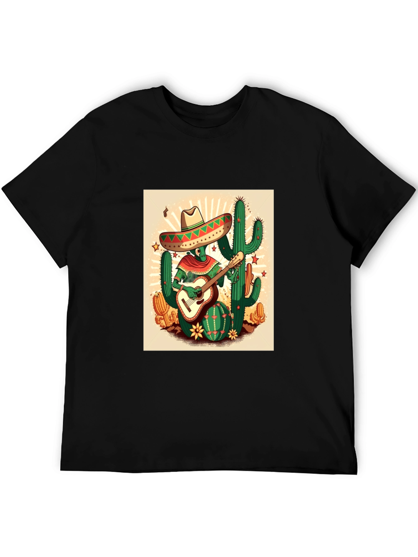 Cactus Guitarist Graphic Tee - Mens Black T-Shirt