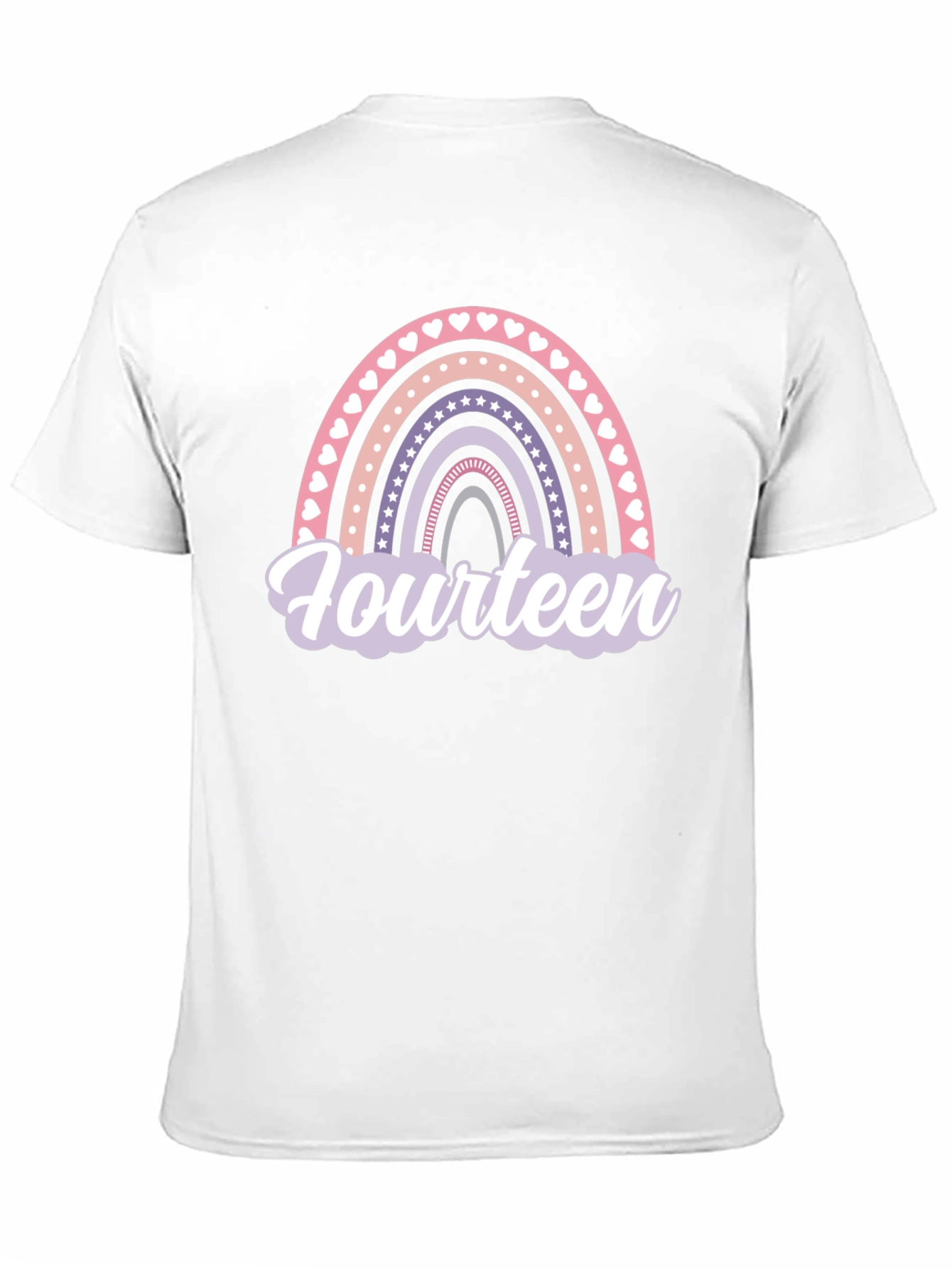 Fourteenth Birthday Rainbow Heart Star T-Shirt