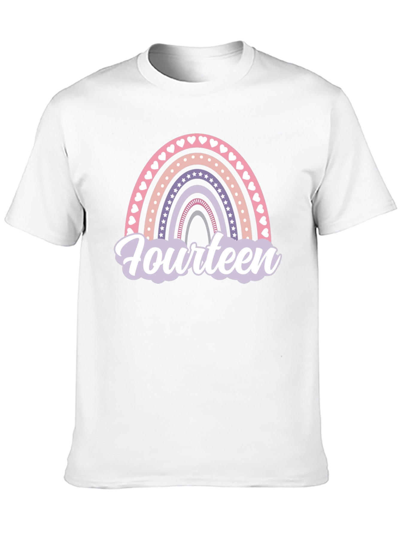 Fourteenth Birthday Rainbow Heart Star T-Shirt