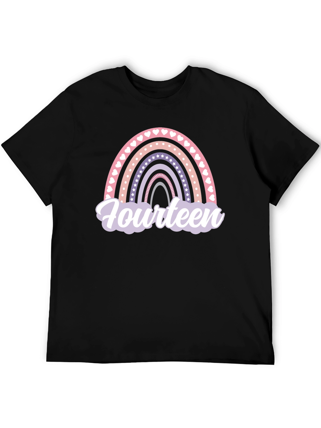 Fourteenth Birthday Rainbow Heart Star T-Shirt