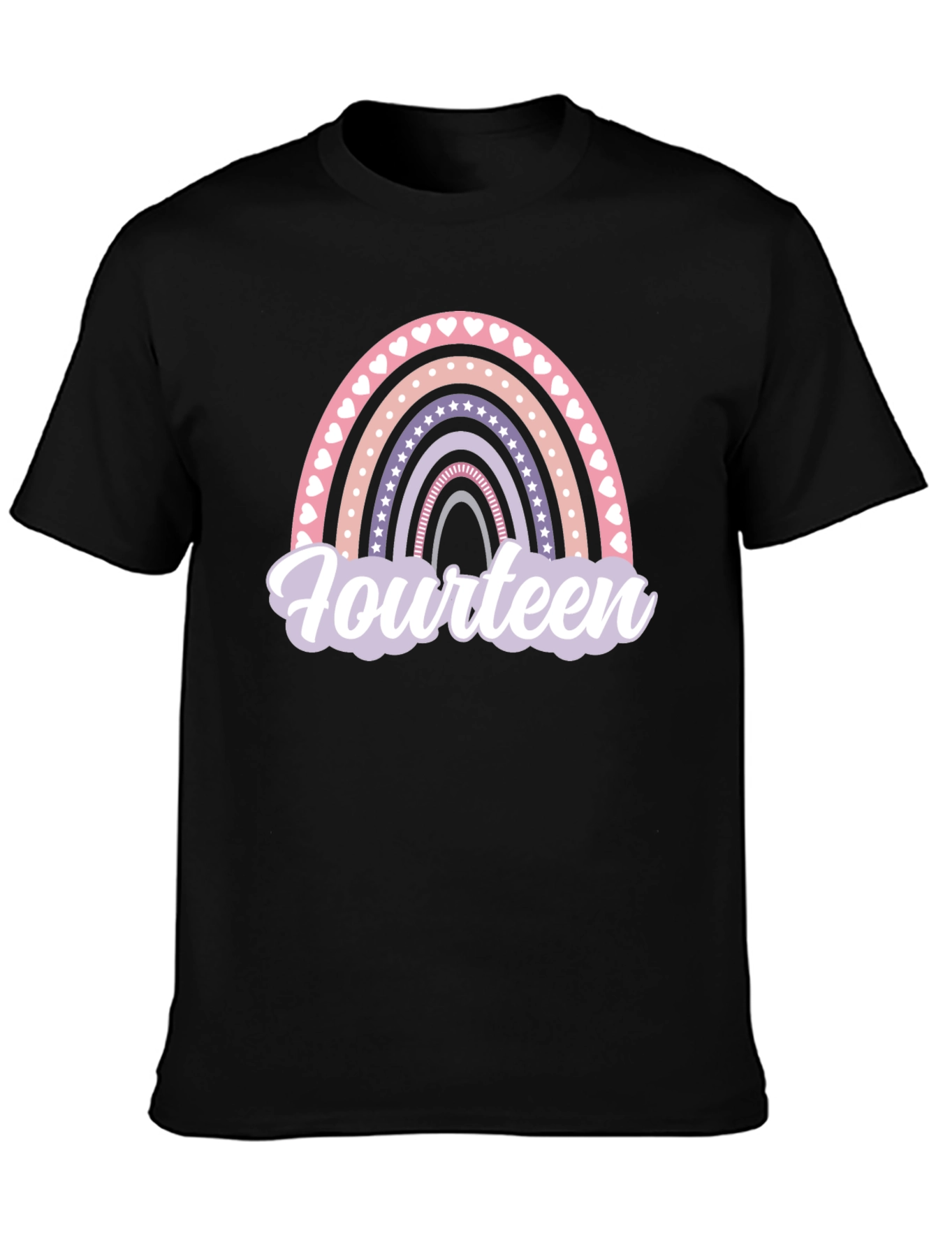 Fourteenth Birthday Rainbow Heart Star T-Shirt