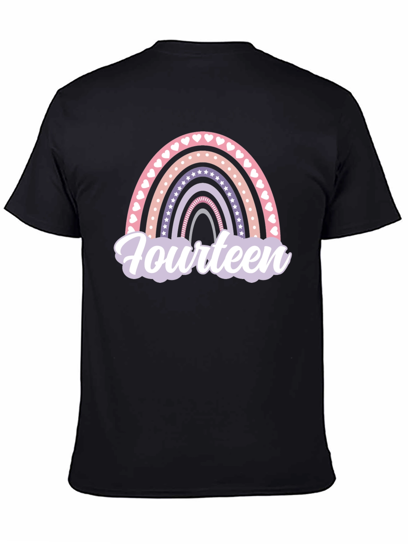 Fourteenth Birthday Rainbow Heart Star T-Shirt