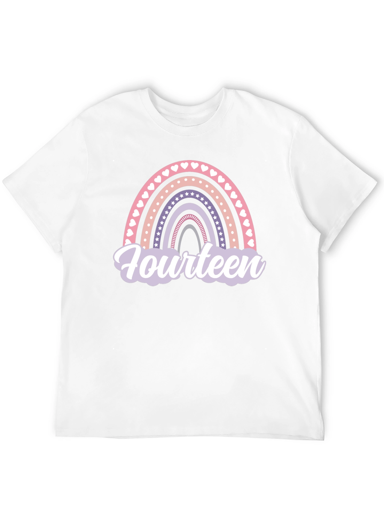 Fourteenth Birthday Rainbow Heart Star T-Shirt