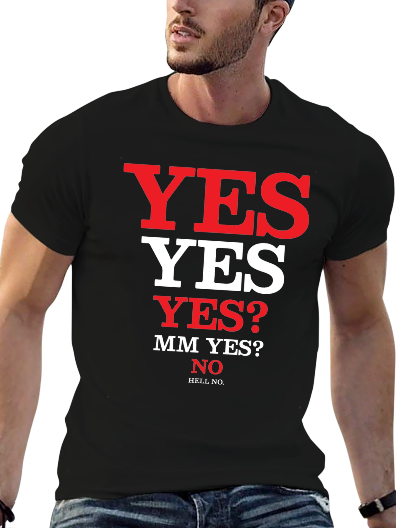 Humorous Yes/No Graphic Tee - Black T-Shirt