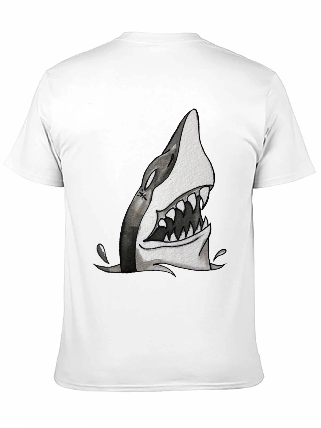 Shark Attack Graphic Print Tee - Black Cotton T-Shirt