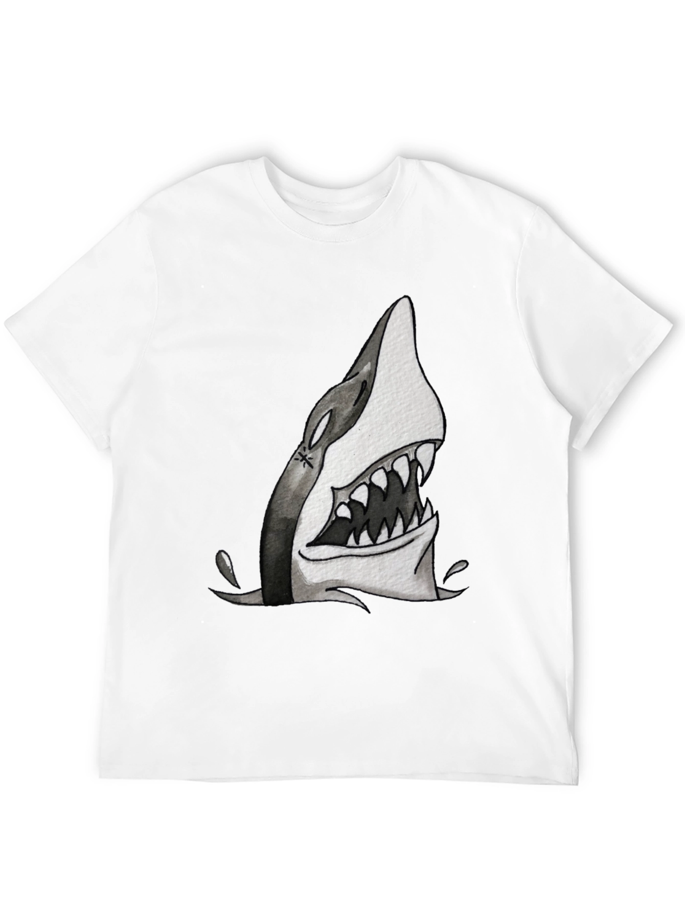 Shark Attack Graphic Print Tee - Black Cotton T-Shirt