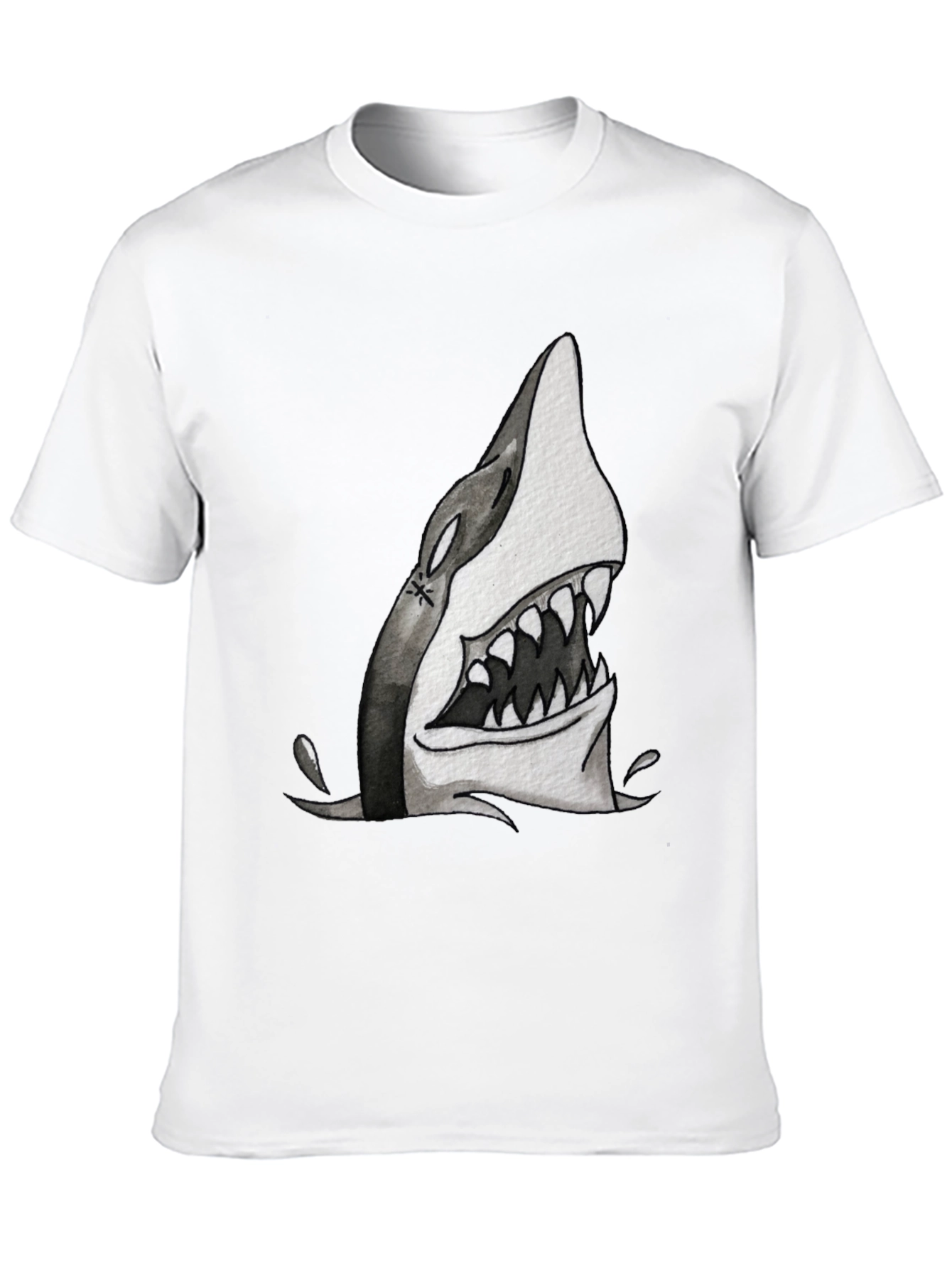 Shark Attack Graphic Print Tee - Black Cotton T-Shirt