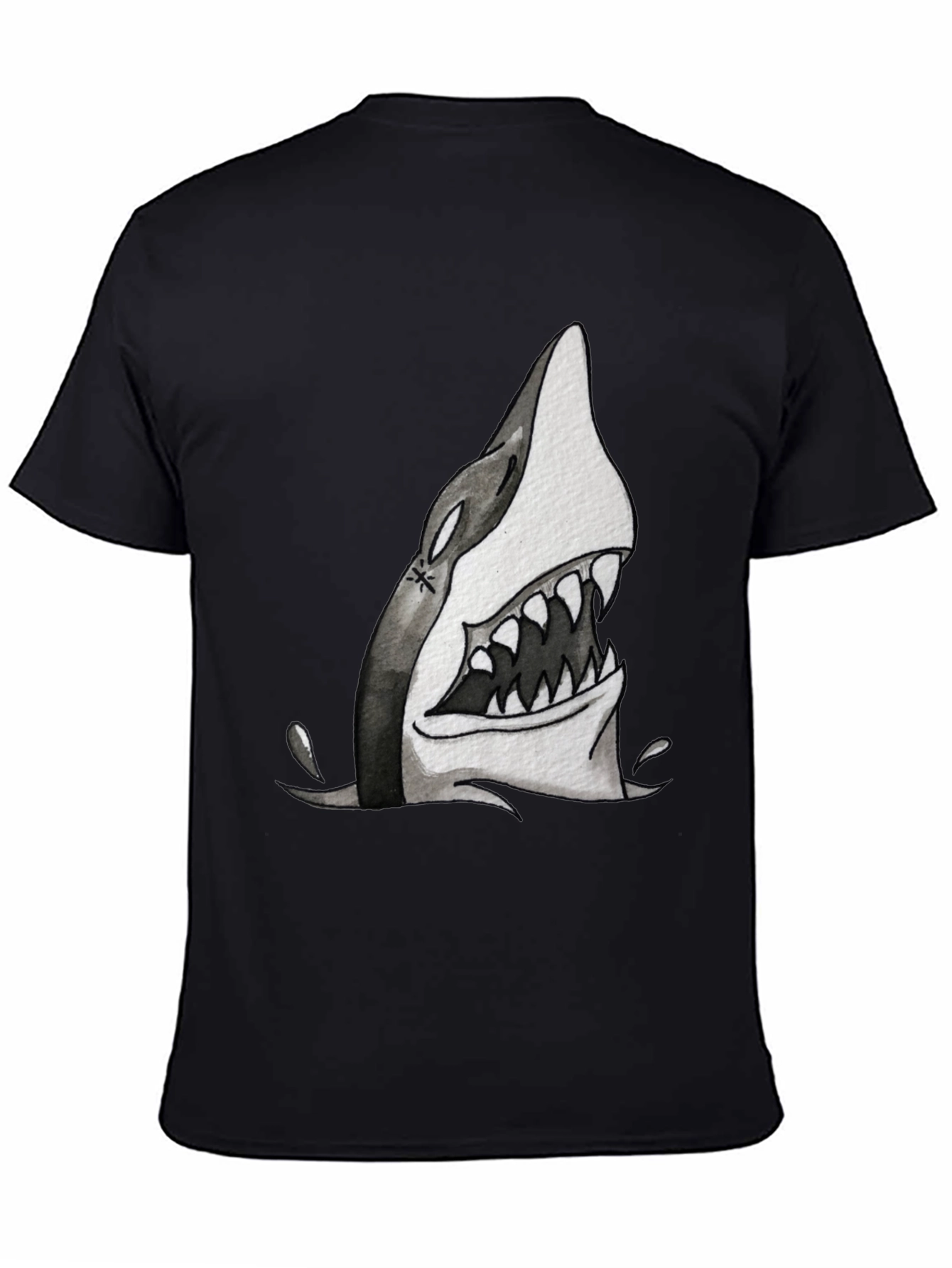 Shark Attack Graphic Print Tee - Black Cotton T-Shirt