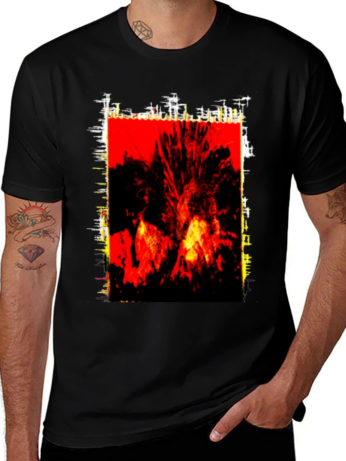 Fiery Graphic Print Black T-Shirt