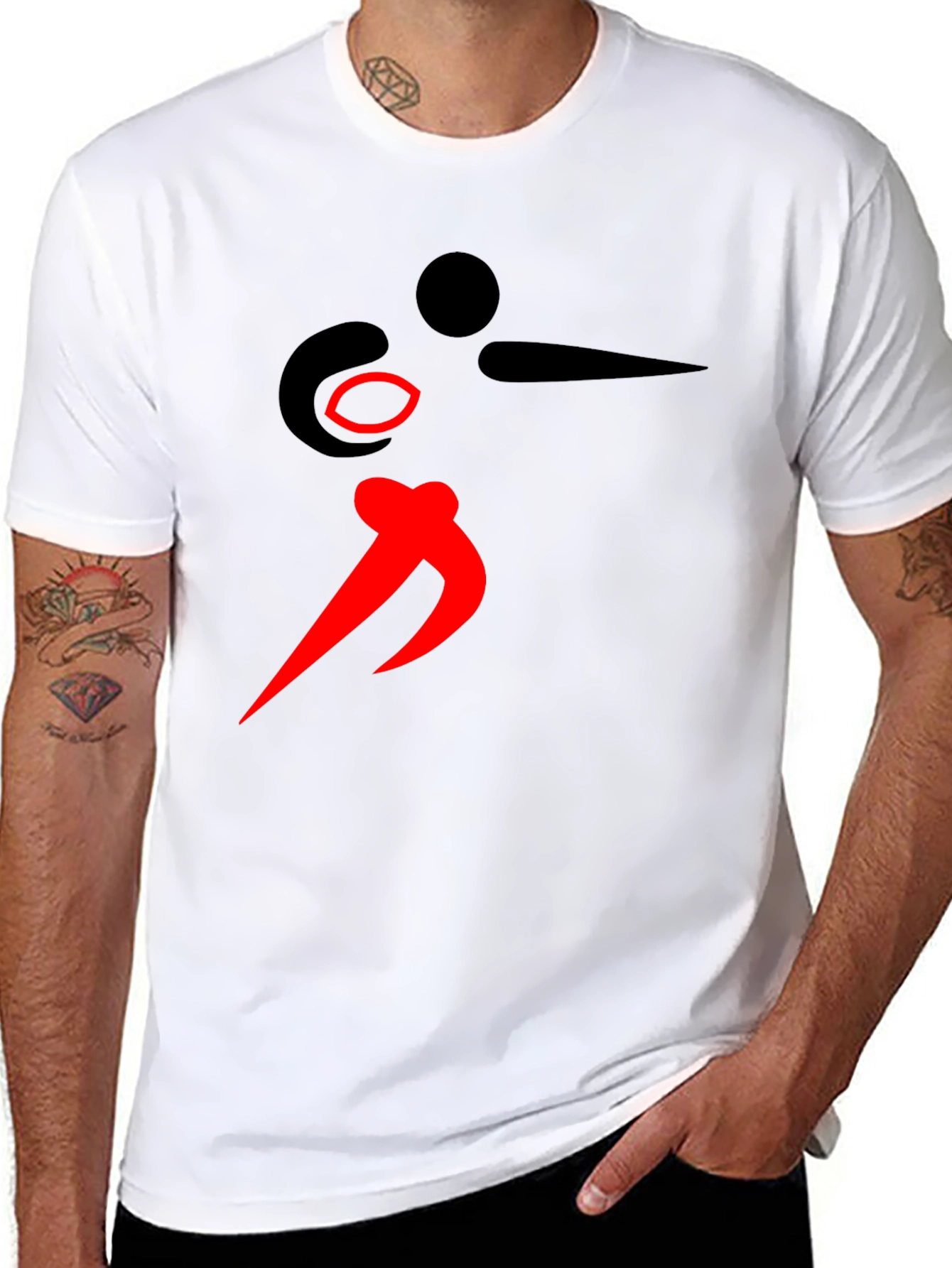 Black Graphic Tee with Red Abstract Design