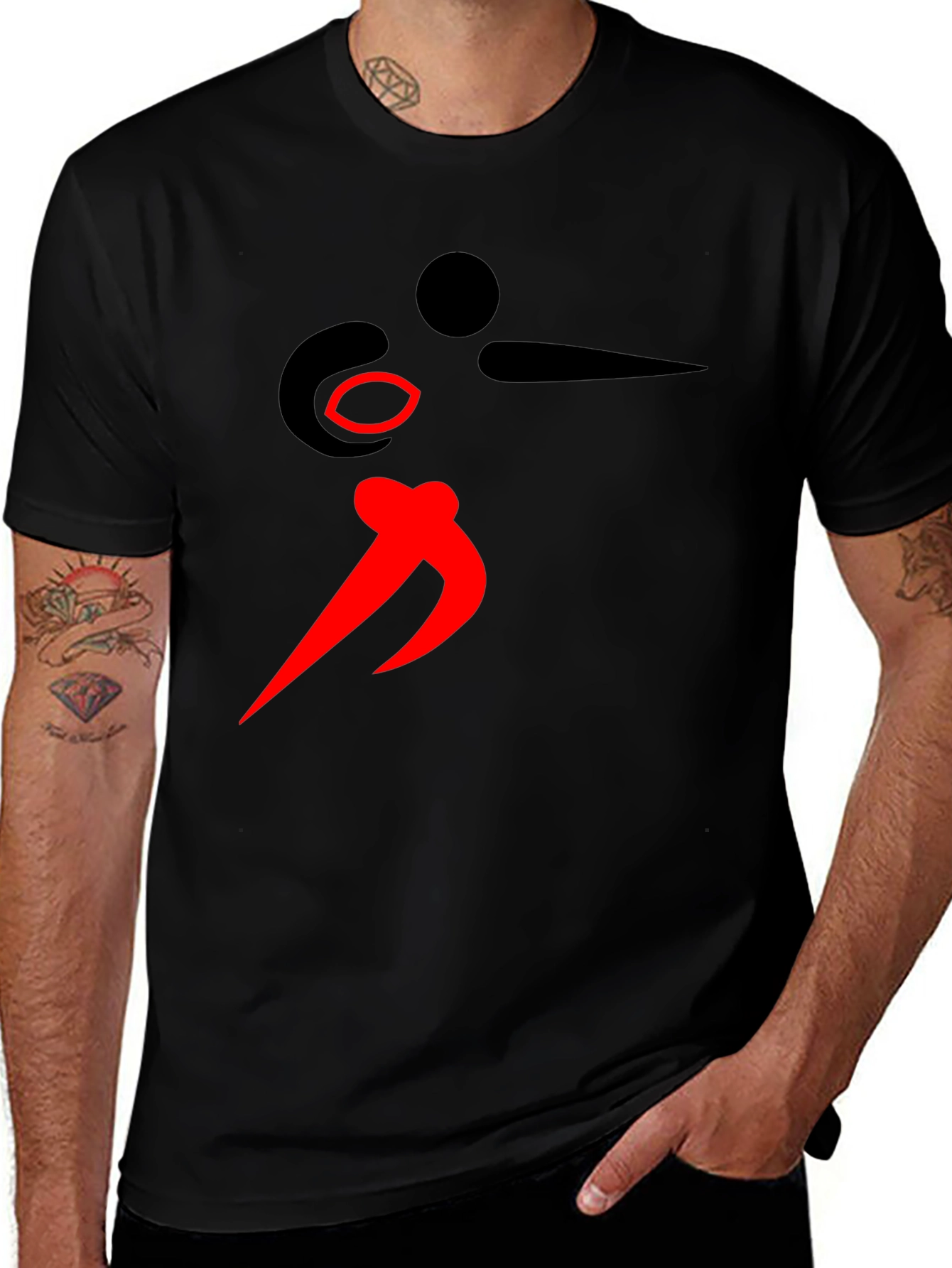 Black Graphic Tee with Red Abstract Design