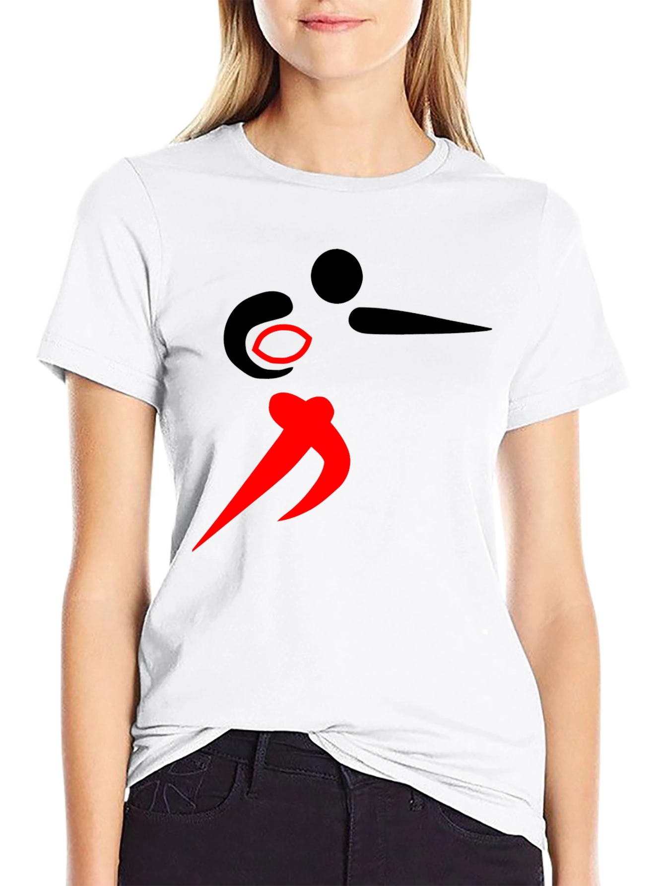 Black Graphic Tee with Red Abstract Design