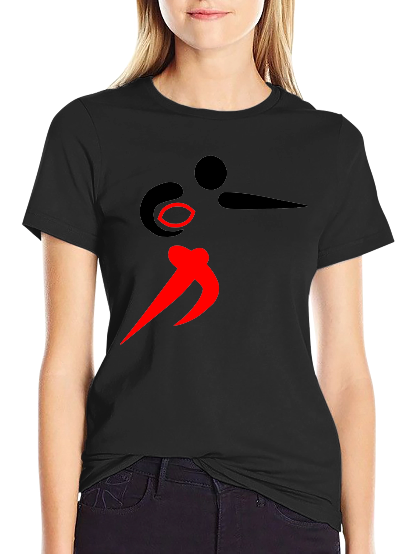 Black Graphic Tee with Red Abstract Design