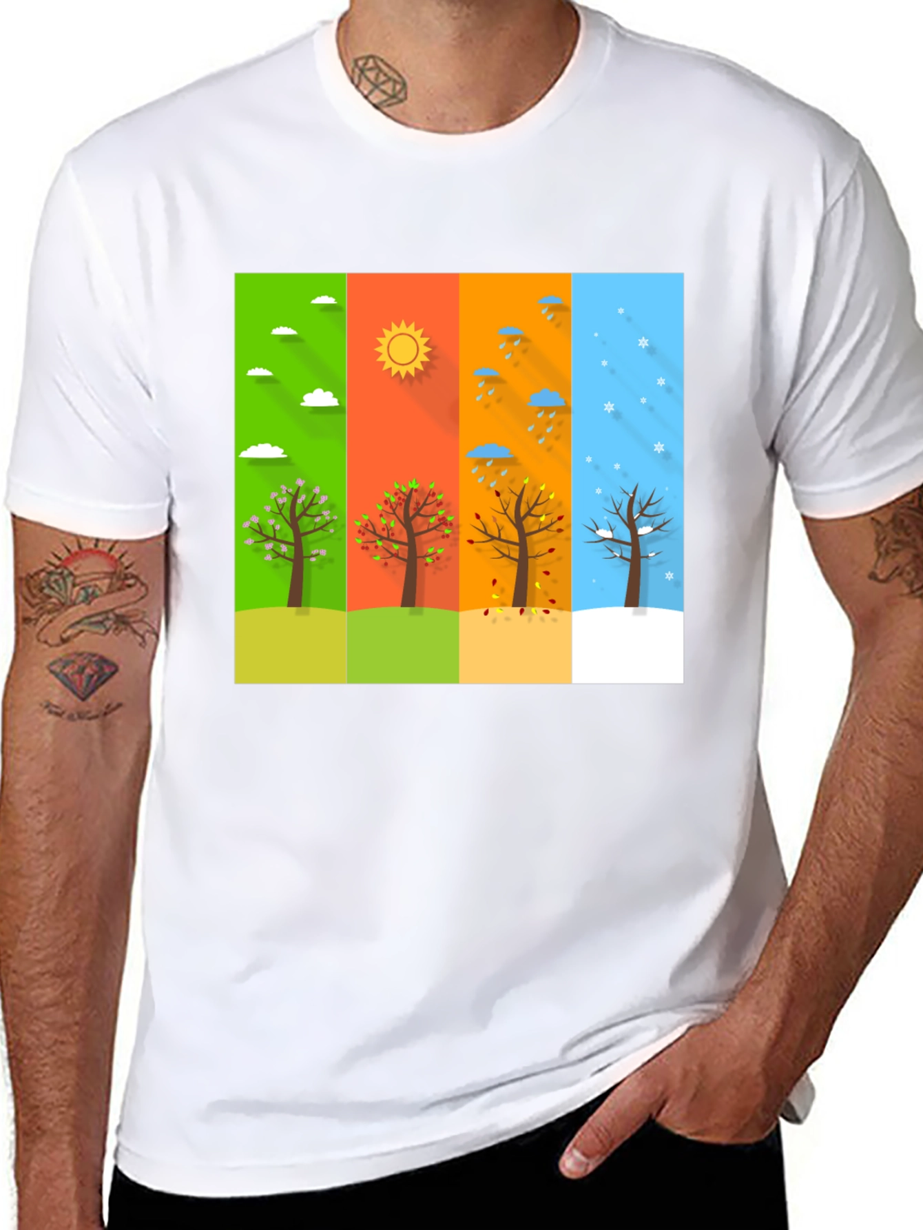 Seasons Tree Graphic Tee - Black Cotton T-Shirt